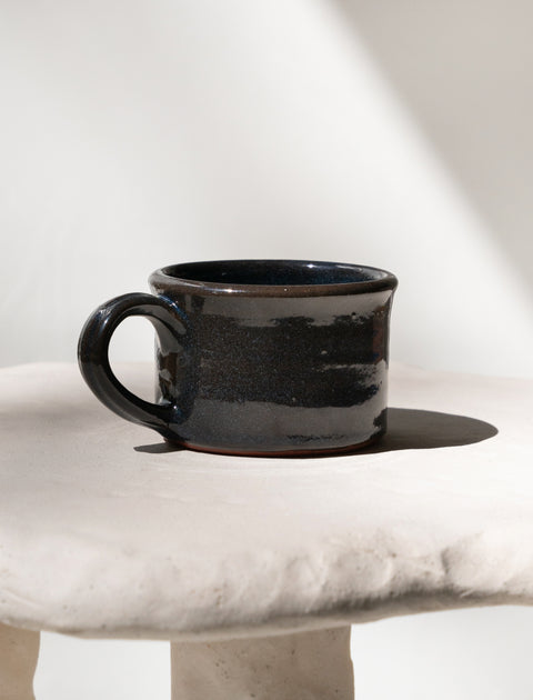 Tender Half Height Coffee Mug Red Clay Blue Glaze