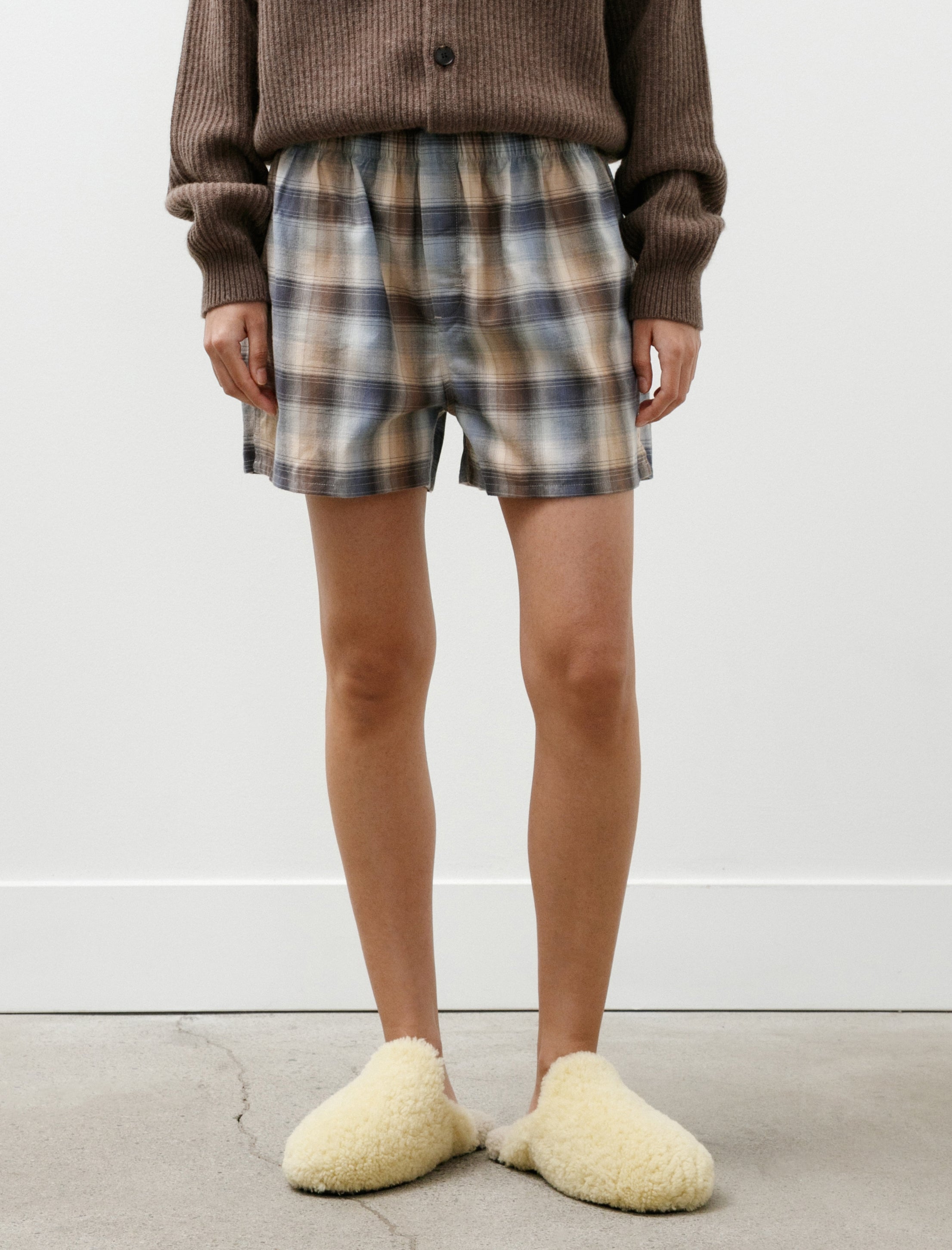 TEKLA x AURALEE Flannel Boxer Shorts Dawn Checks