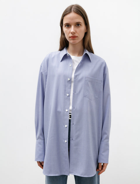 Auralee Super Fine Wool Stripe Shirt Sax Blue