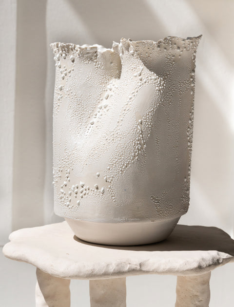 Nathalee Paolinelli Double Flute Vase White Lichen