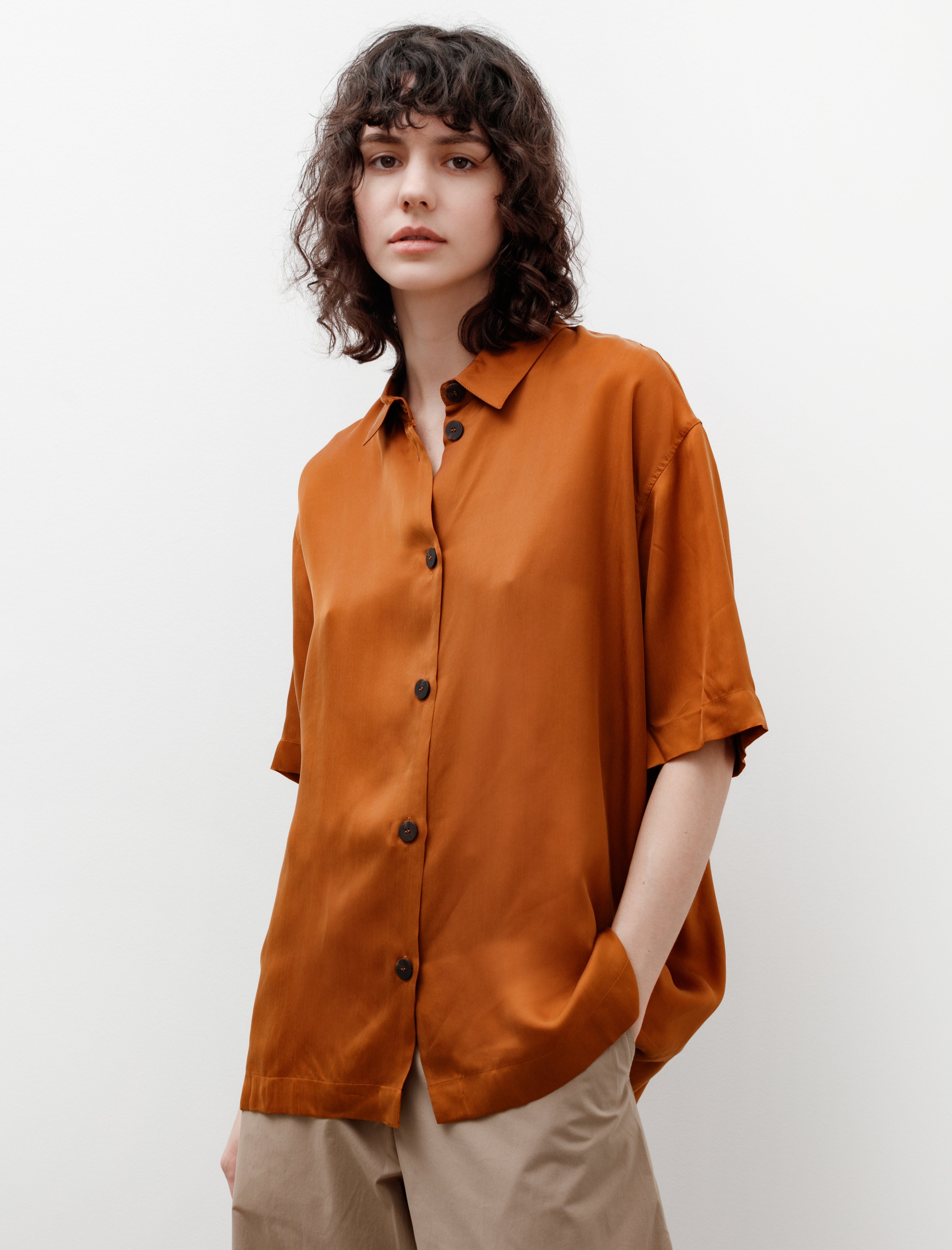 Studio Nicholson Piero Shirt Satin Cupro Amber