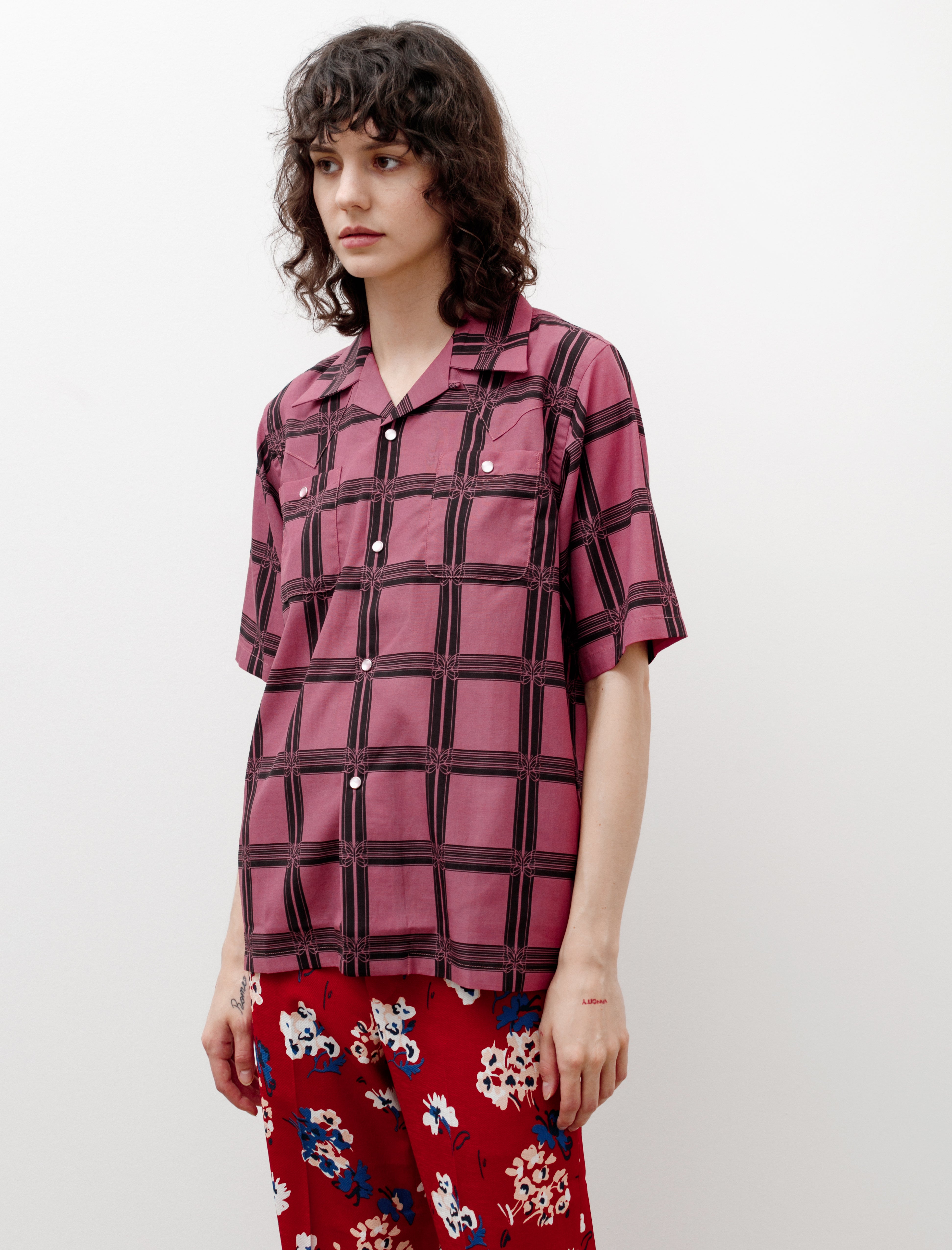 Needles S/S Cowboy One-Up Shirt Papillon Plaid Pink
