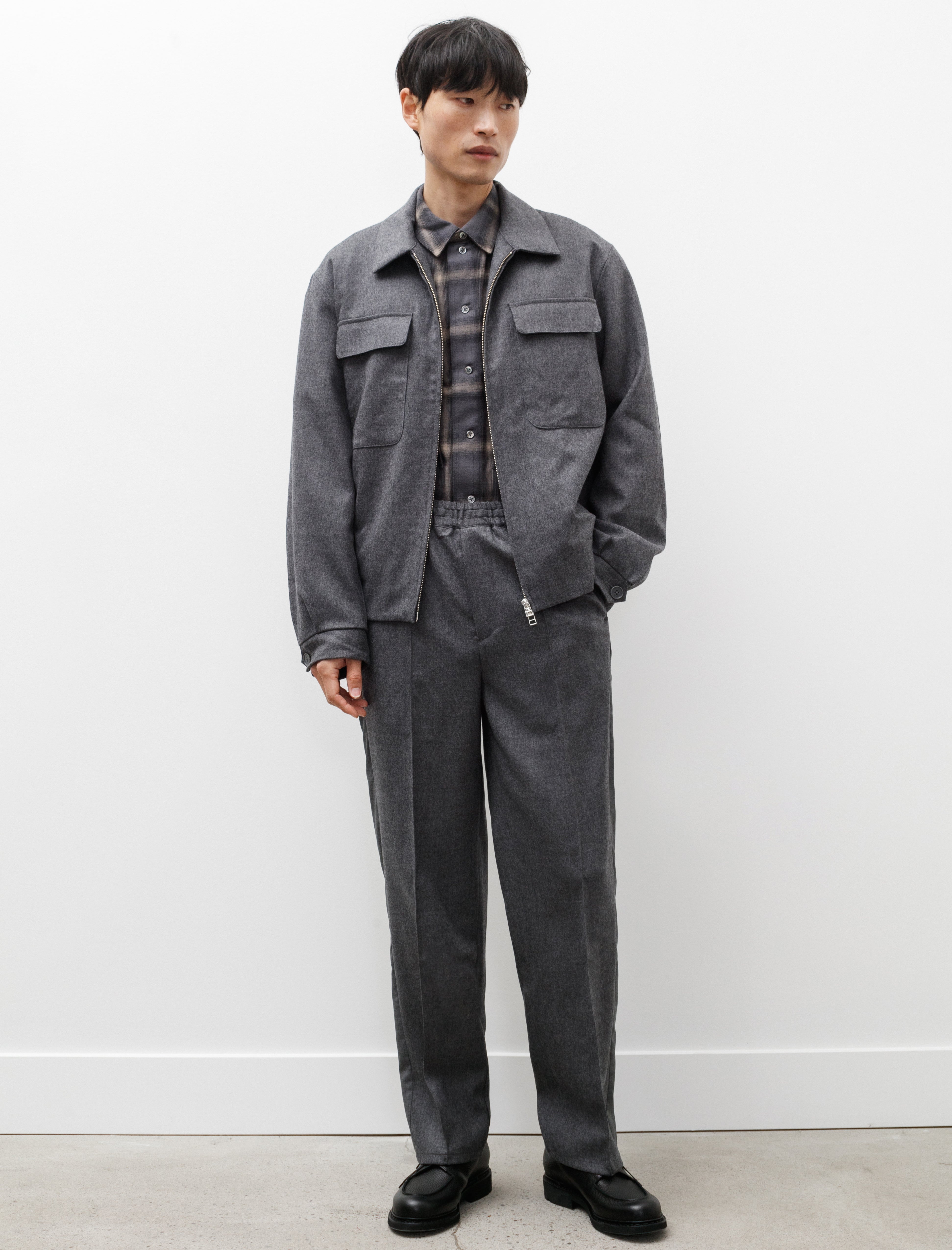 Polyploid Side Line Pants B Grey Melange Wool