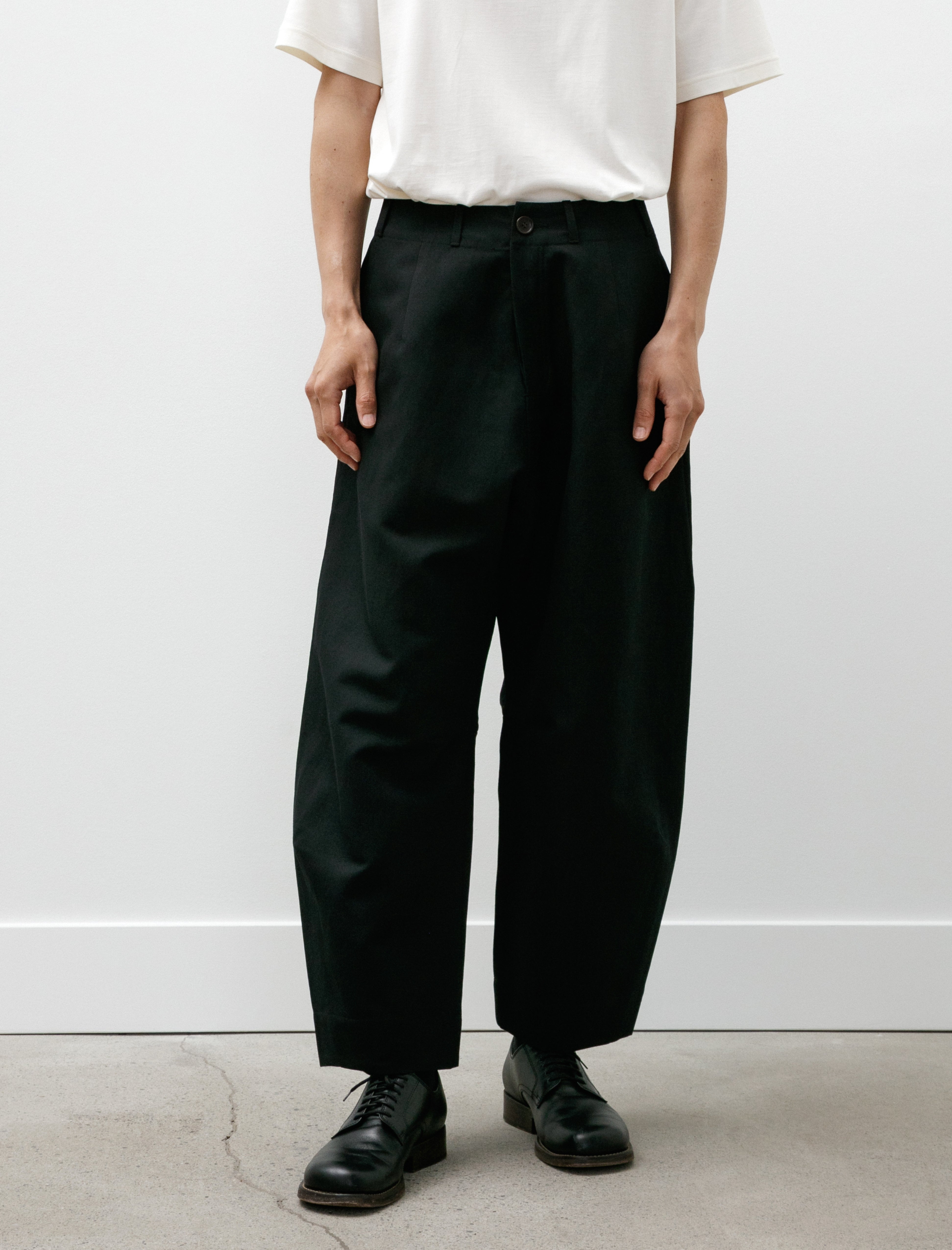 Unkruid Baggy Pants Black Wool Washi Twill