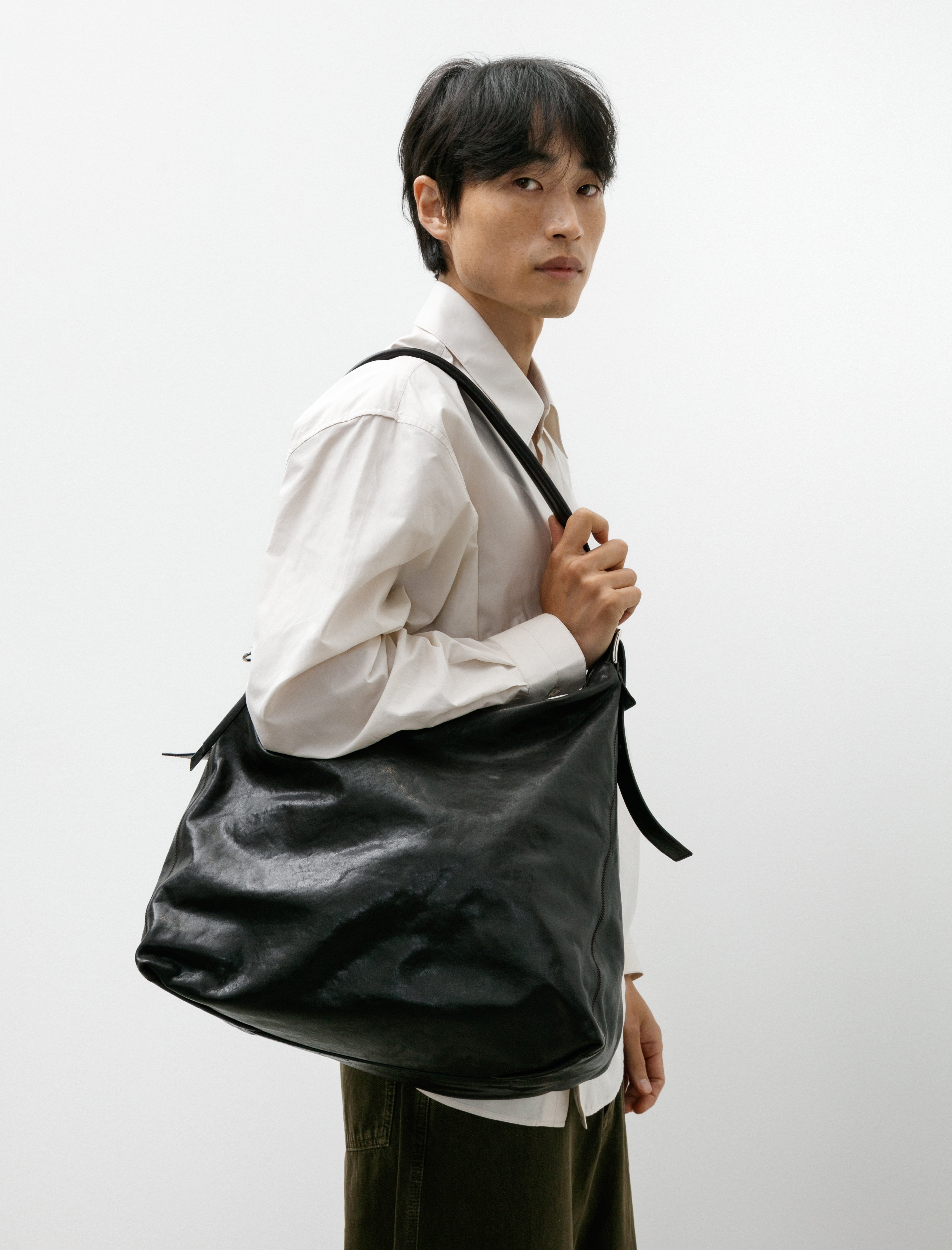 Lemaire Belted Hobo Bag Dark Chocolate