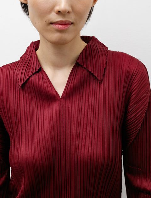 Pleats Please by Issey Miyake Polo Neck Long Sleeve Top Wine