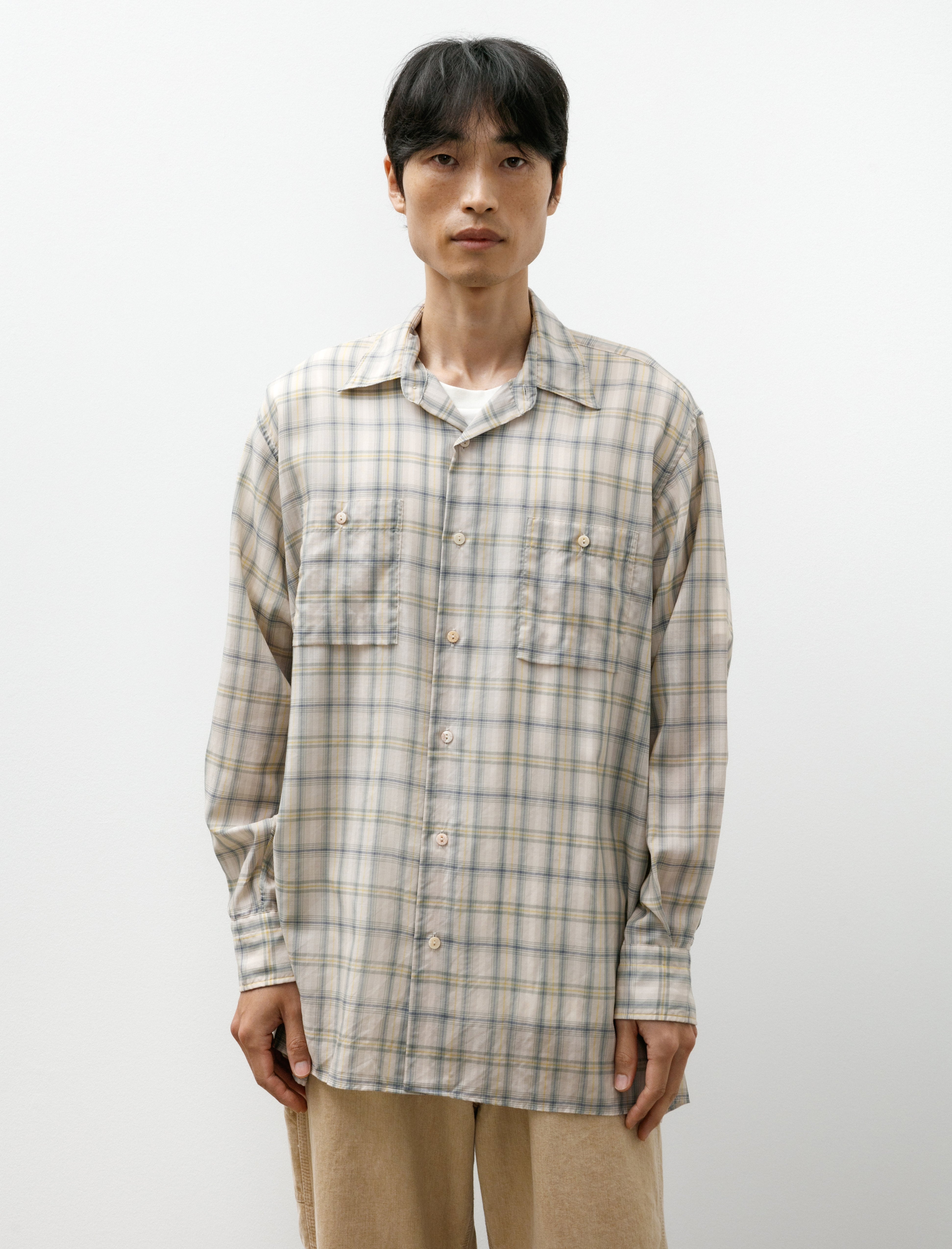 Maatee & Sons Work Shirt Check Fade Ivory