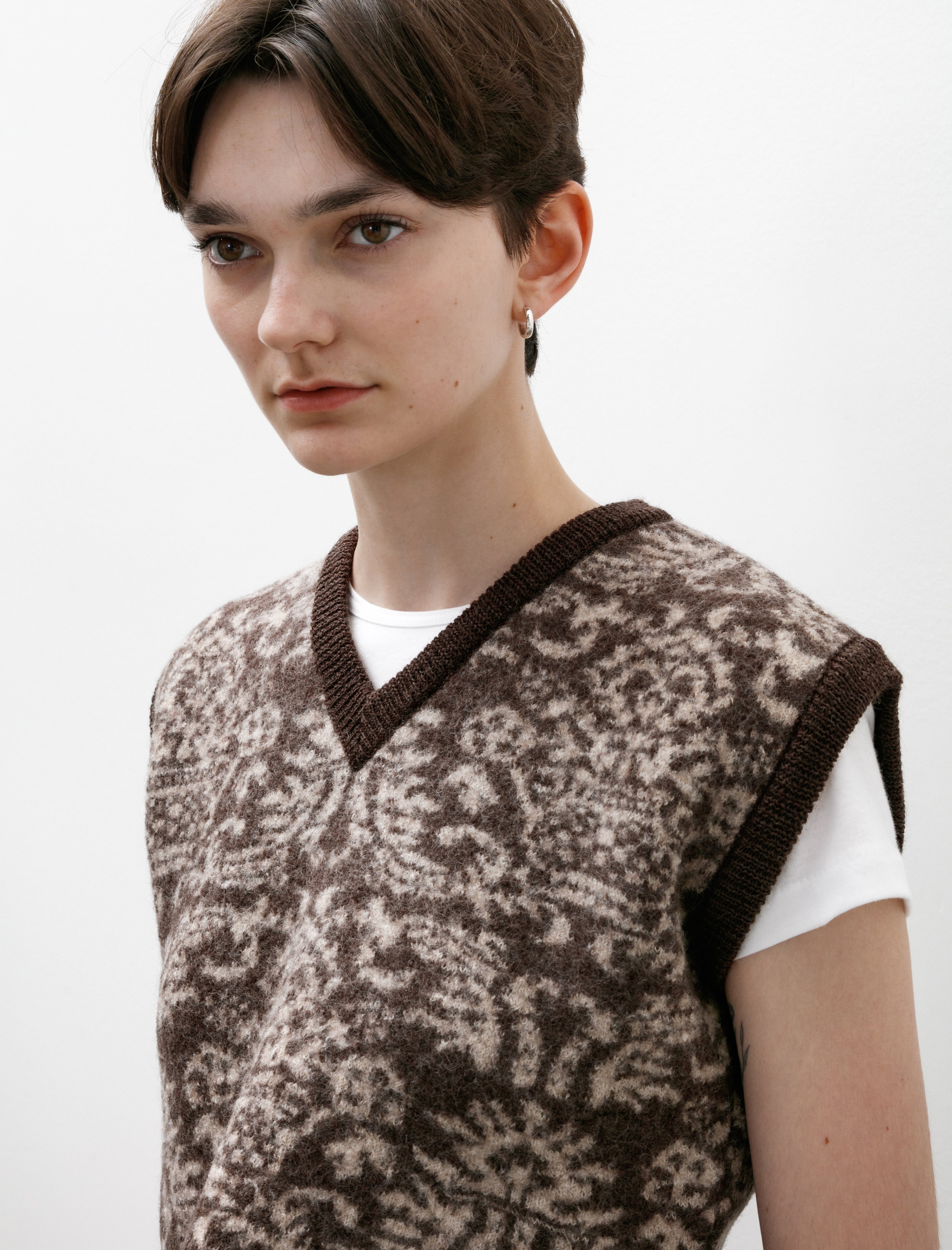 Cristaseya Felted Jacquard Cropped Gilet Mocha/Cream