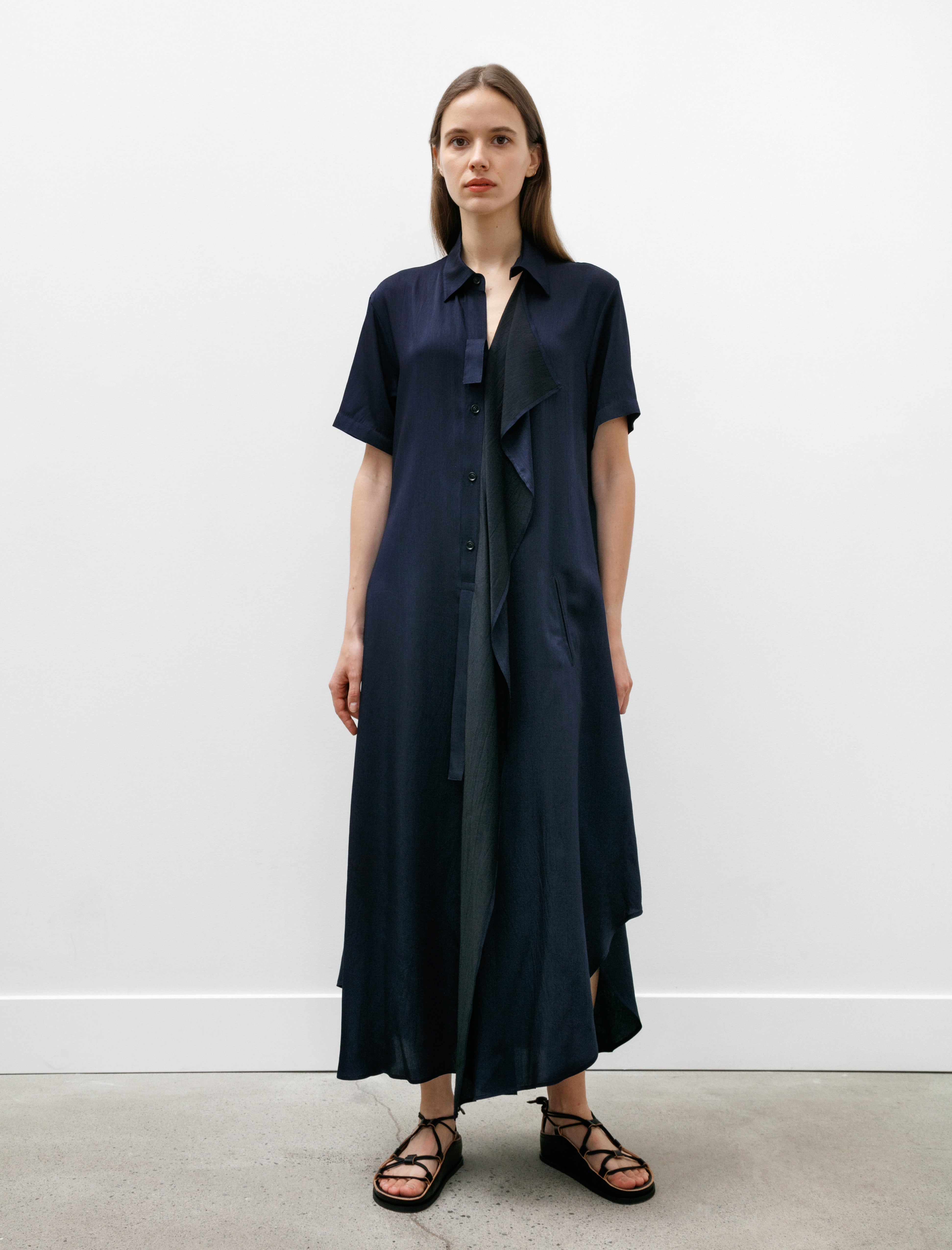 Y's by Yohji Yamamoto Draped Side Shirtdress Indigo