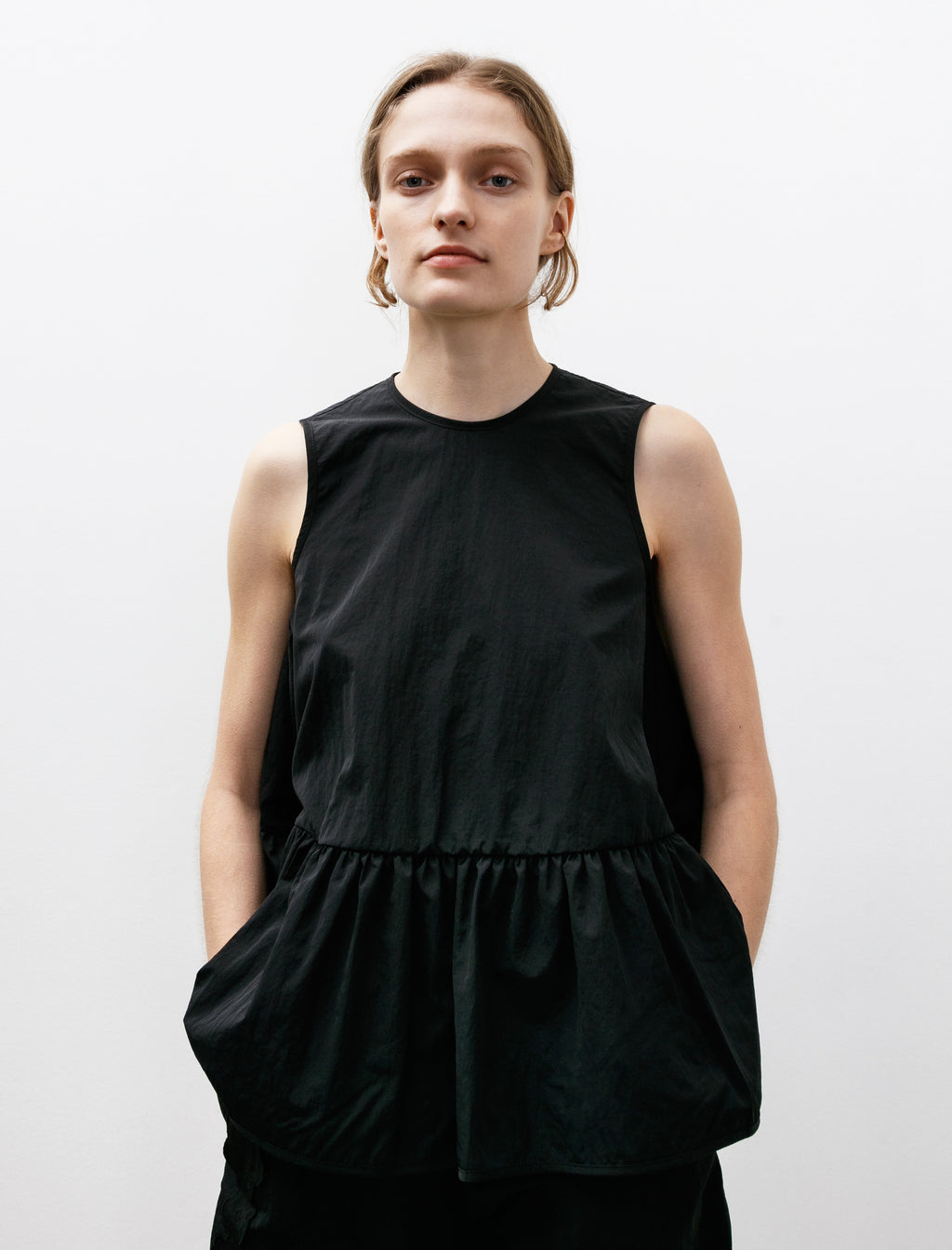 Cecilie Bahnsen Asta Top with Ruffled Hem Black – Neighbour
