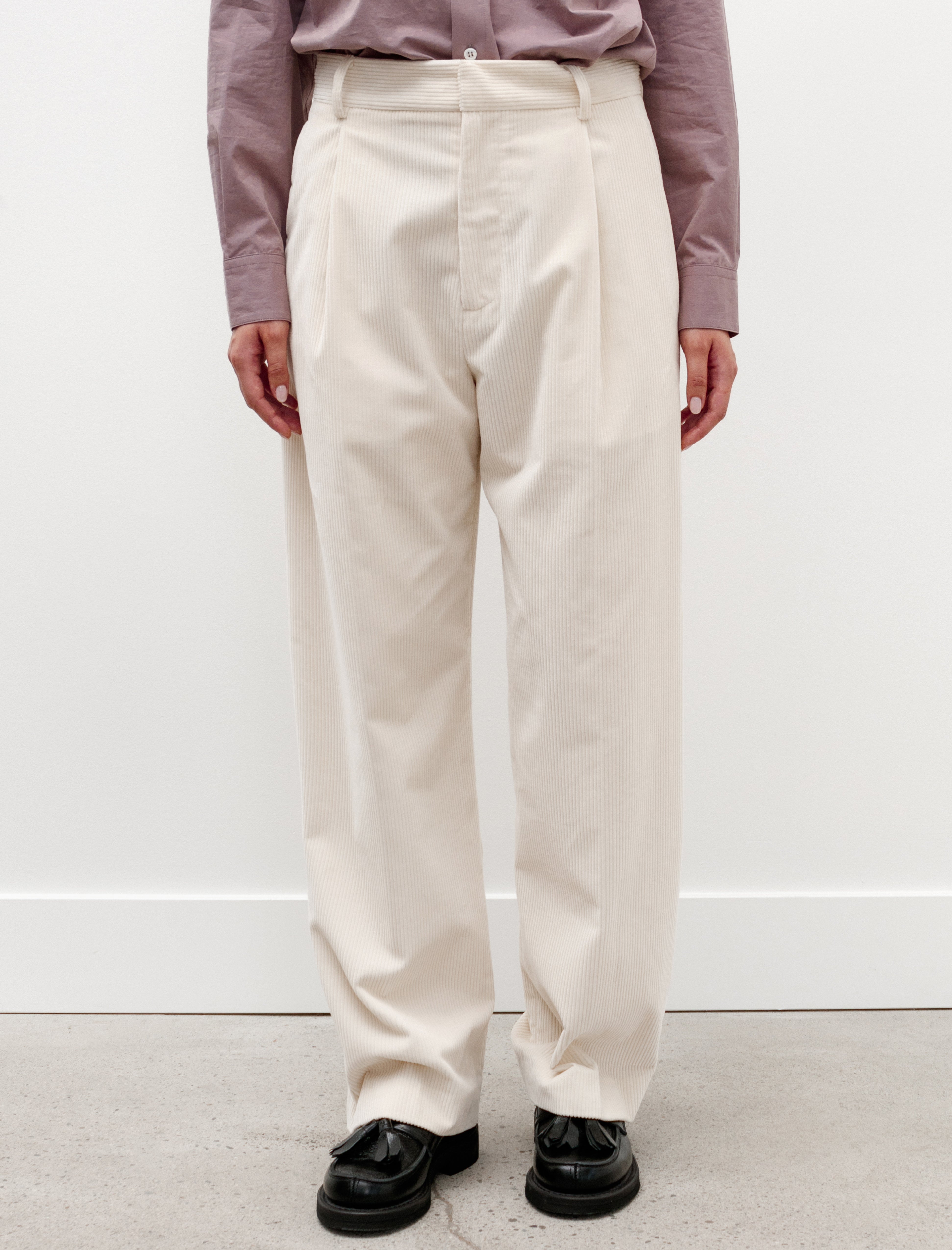 Cristaseya Pleated Trousers Corduroy White