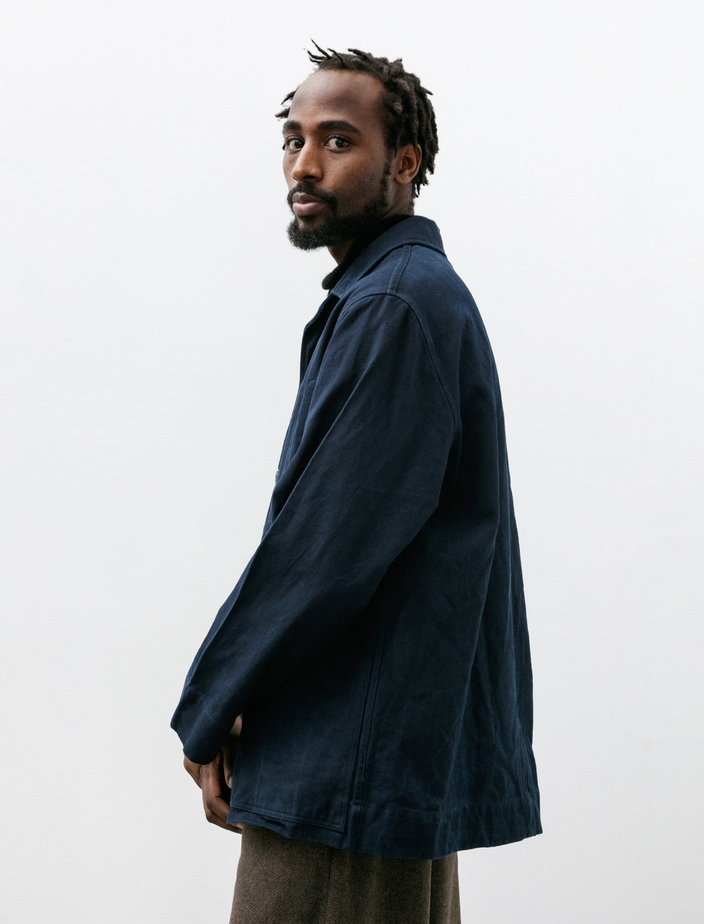 Oliver Church Big Jacket Yarn Dyed Indigo French Herringbone