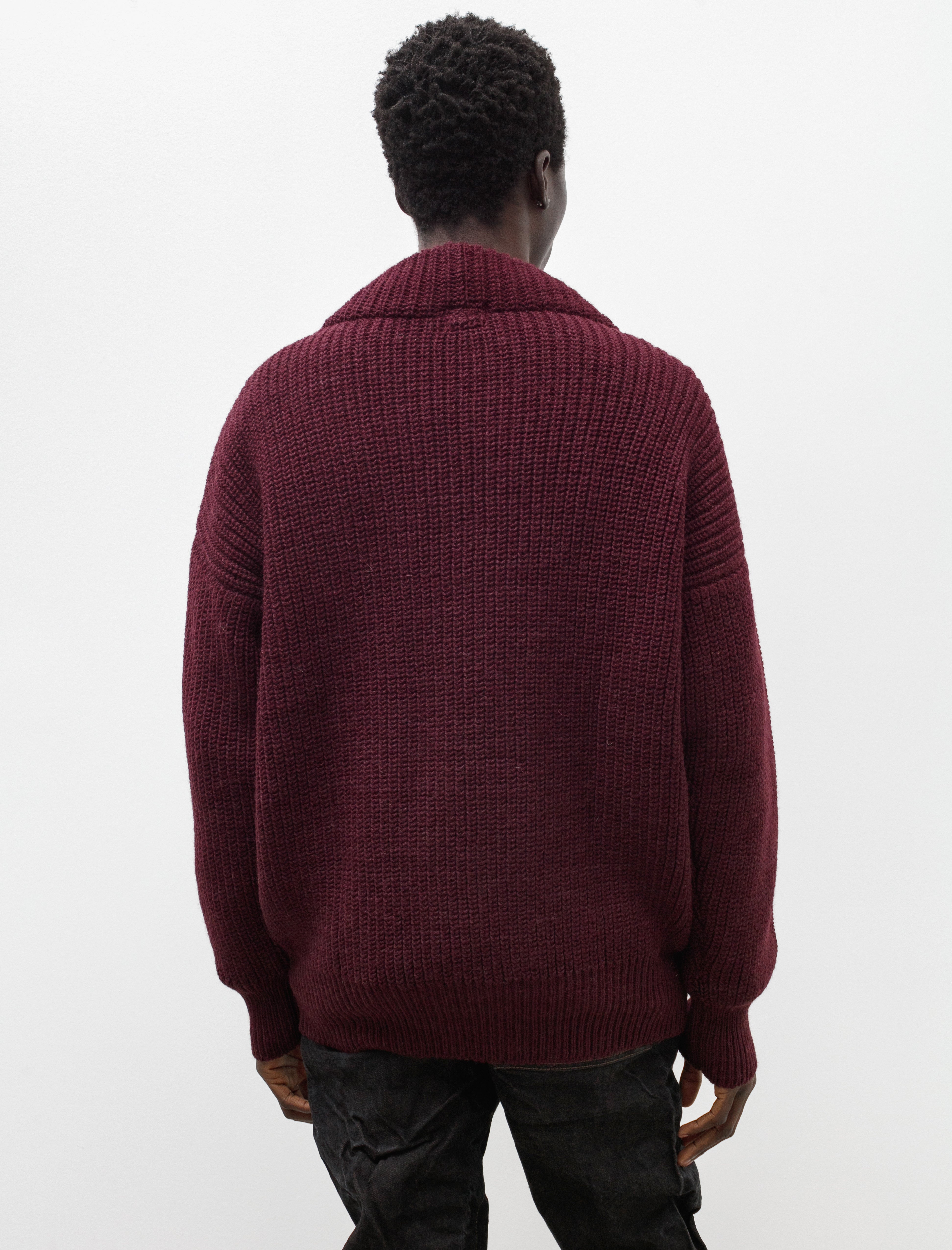 Tender 716 Round Rib Cardigan Wool Gansey Prune