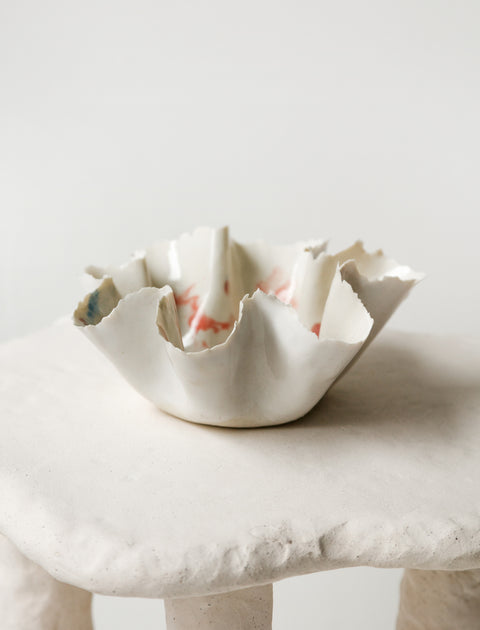 Nathalee Paolinelli Torn Ruffle Dish Cream with Scribbles