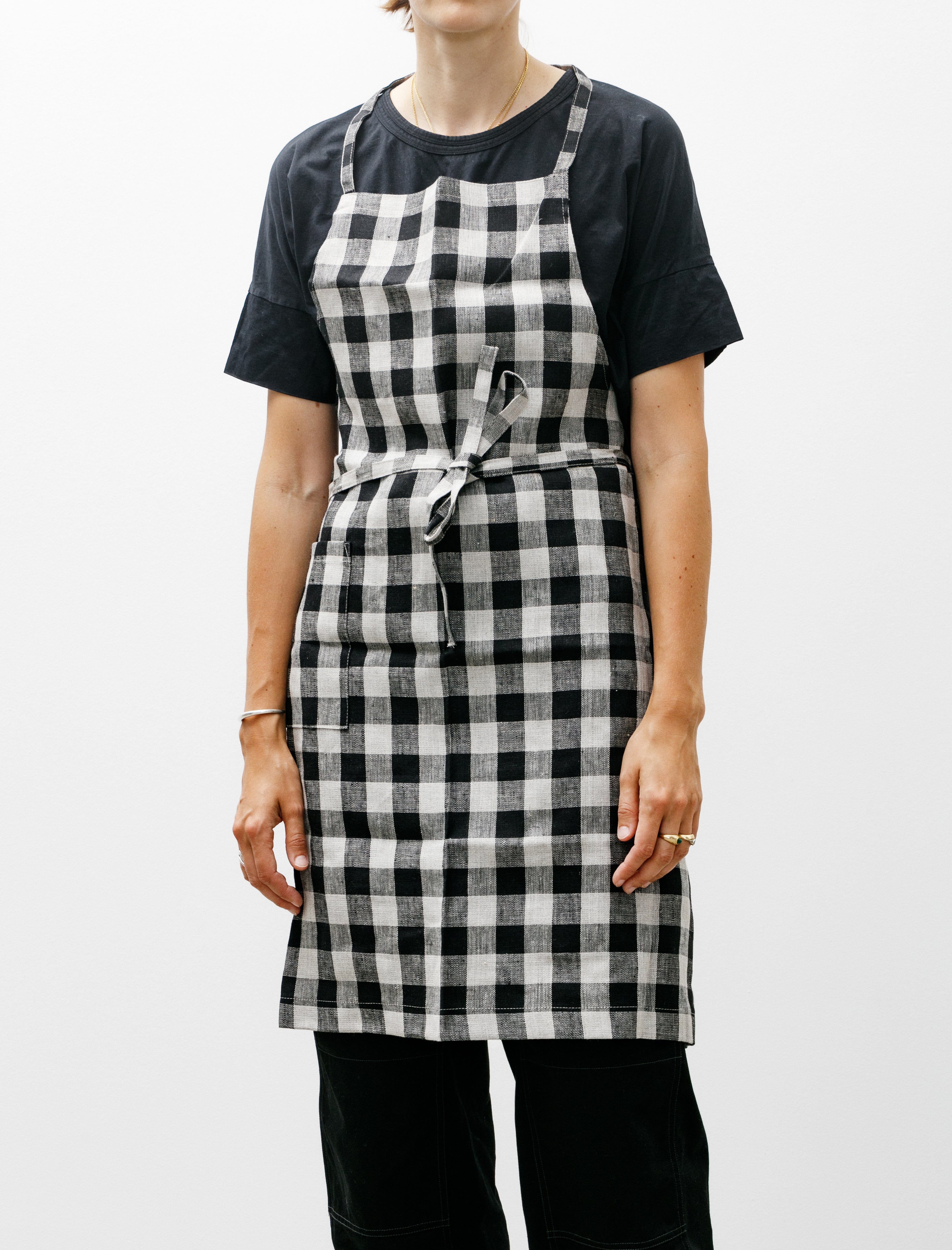 Fog Linen Linen Daily Full Apron Black Natural Check