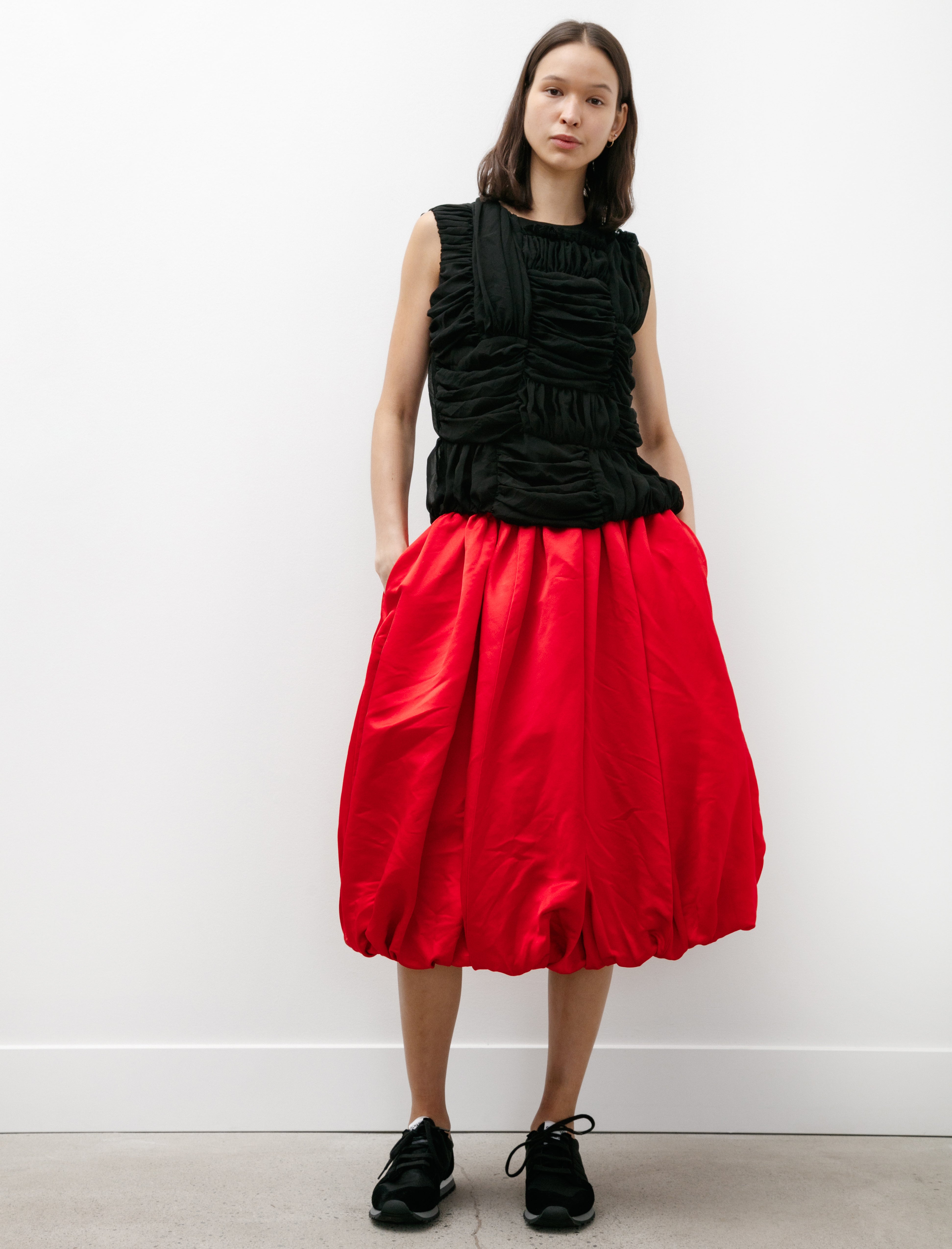 Comme des Garçons Comme des Garçons Sleeveless Gathered Georgette Blouse Black