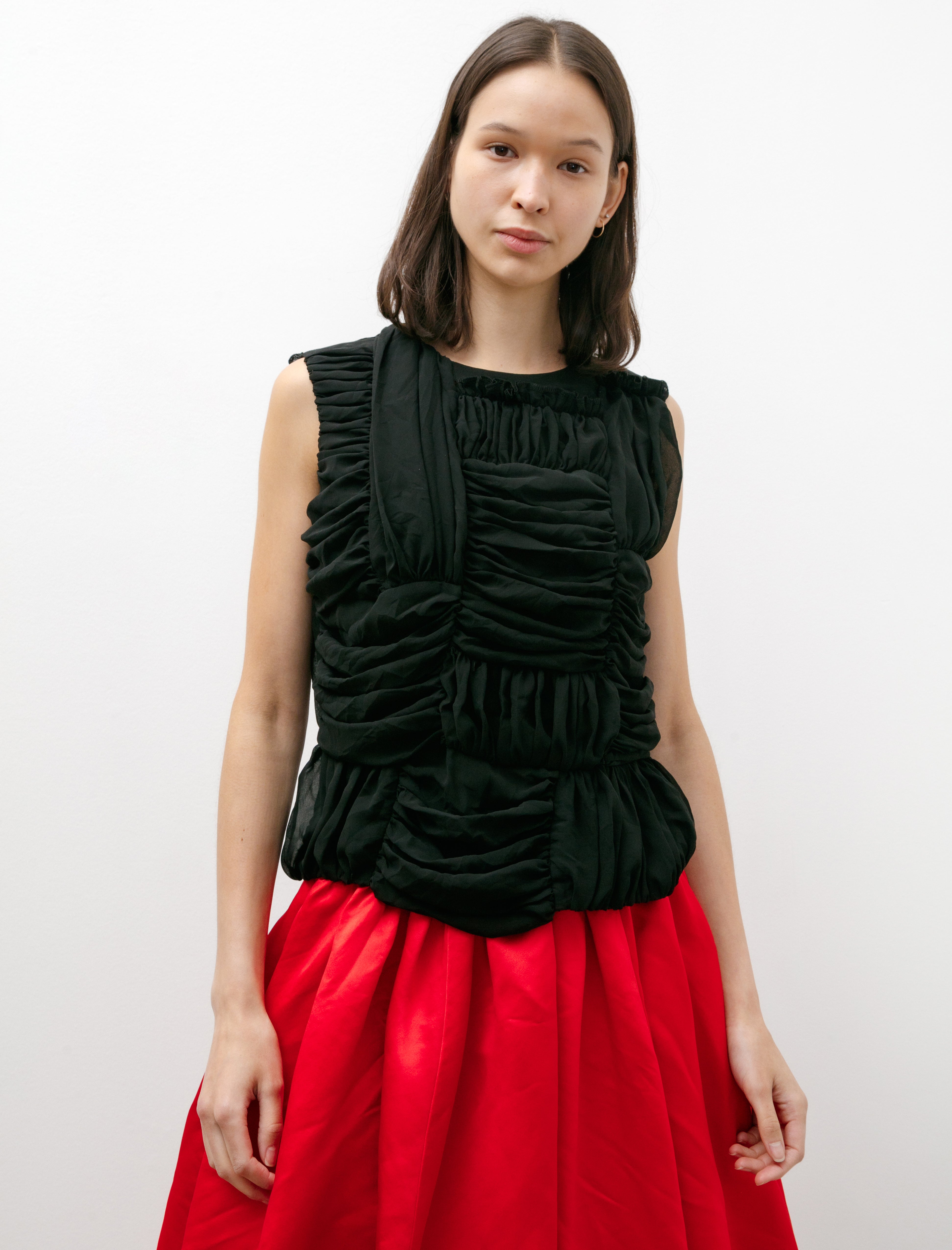 Comme des Garçons Comme des Garçons Sleeveless Gathered Georgette Blouse Black