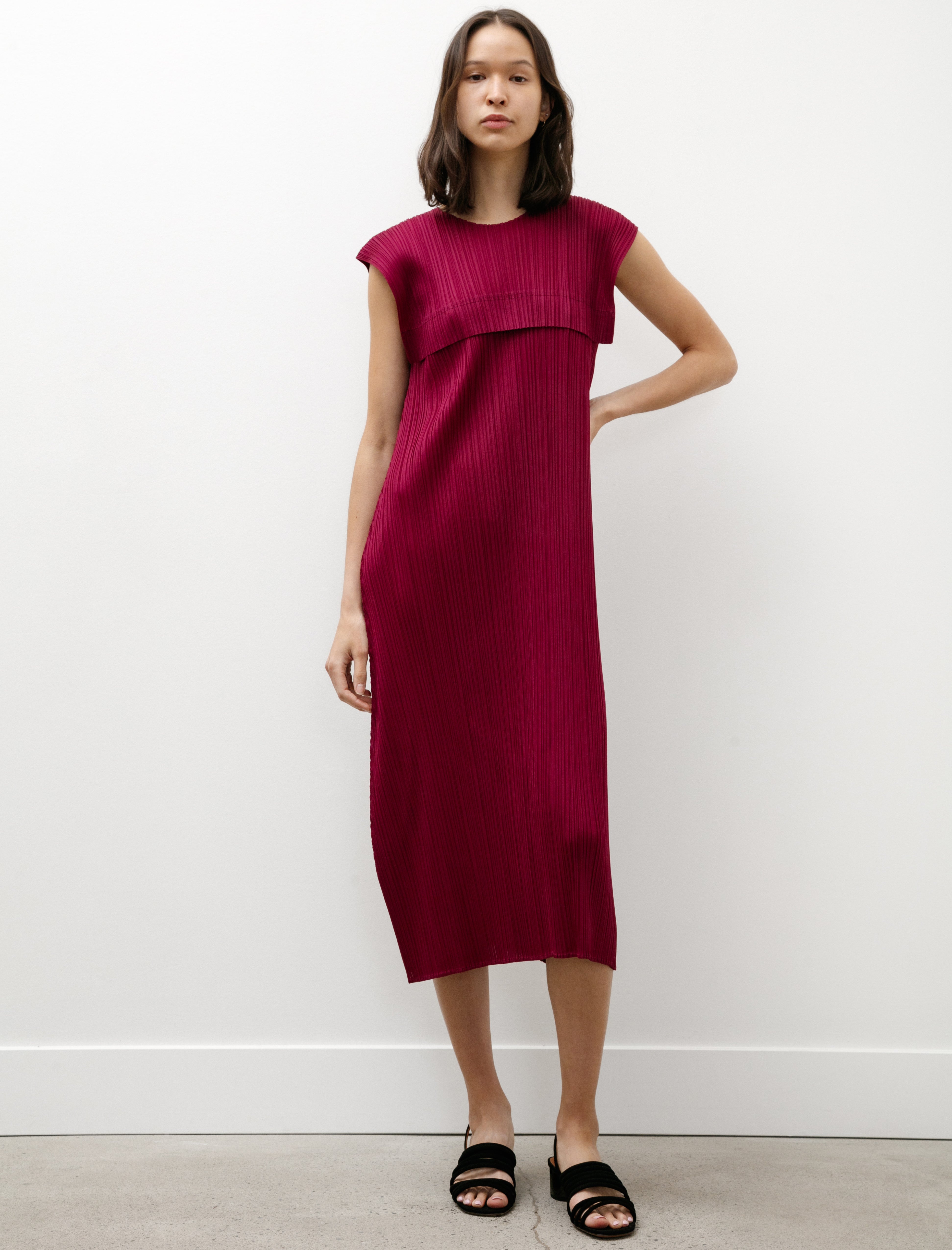 Pleats Please by Issey Miyake Monthly Colors Cap Sleeve Dress Raspberry