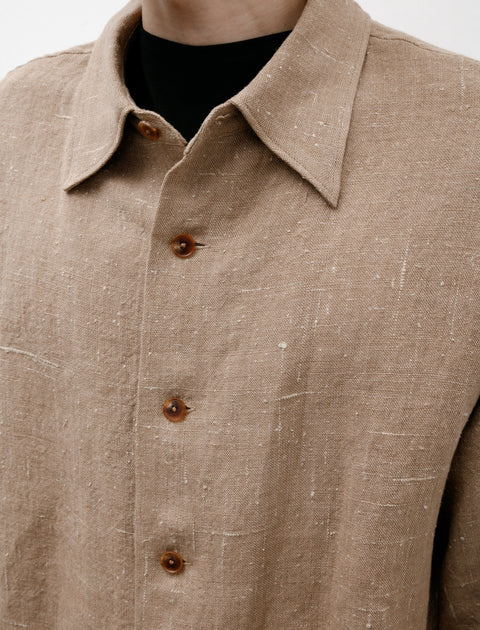 Auralee Linen Silk Tweed Half Sleeve Shirt Brown