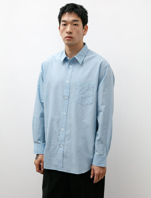 Ernie Palo Striped Silk Cotton Shirt Sax Blue