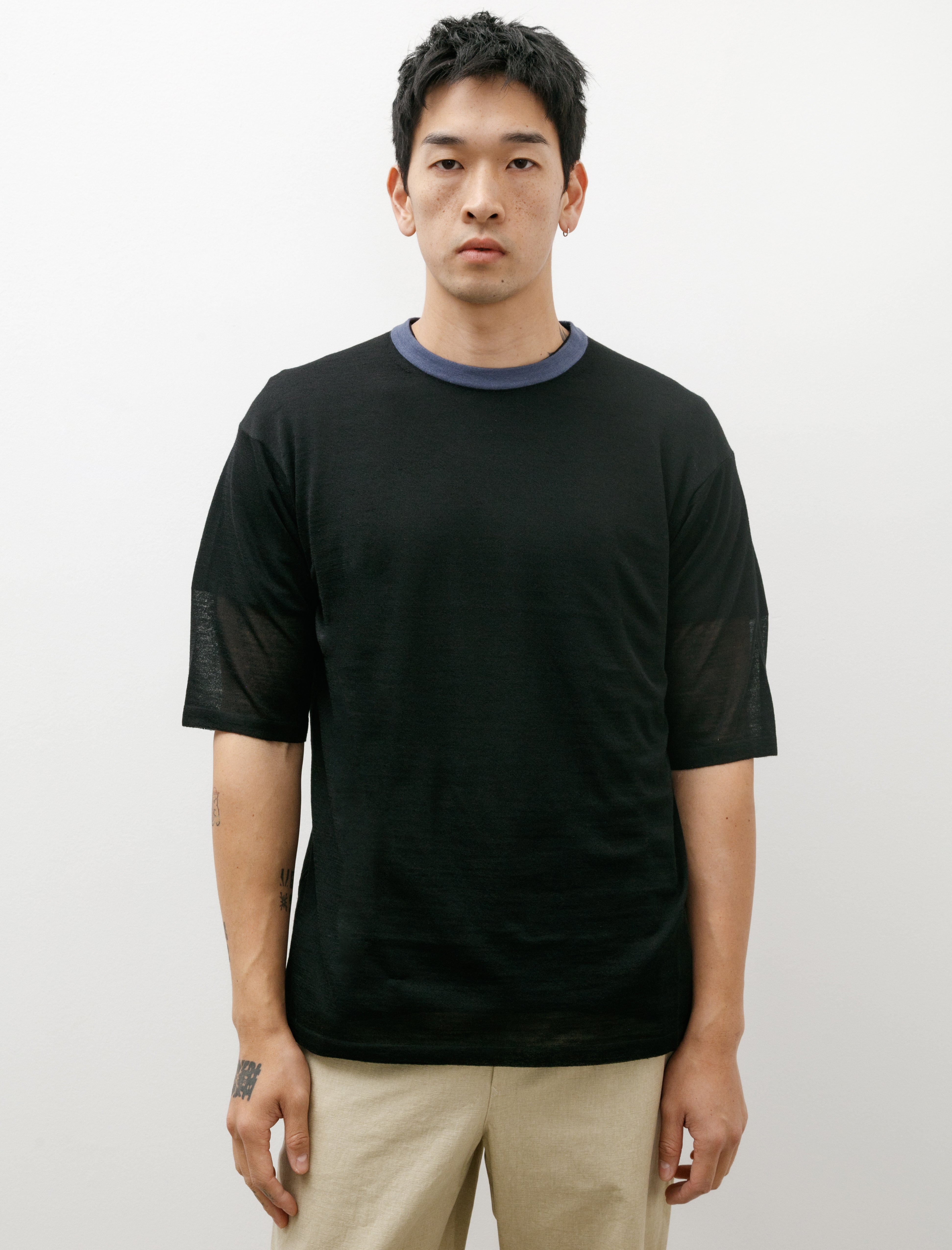 Auralee Hard Twist High Gauge Wool Silk Knit Black