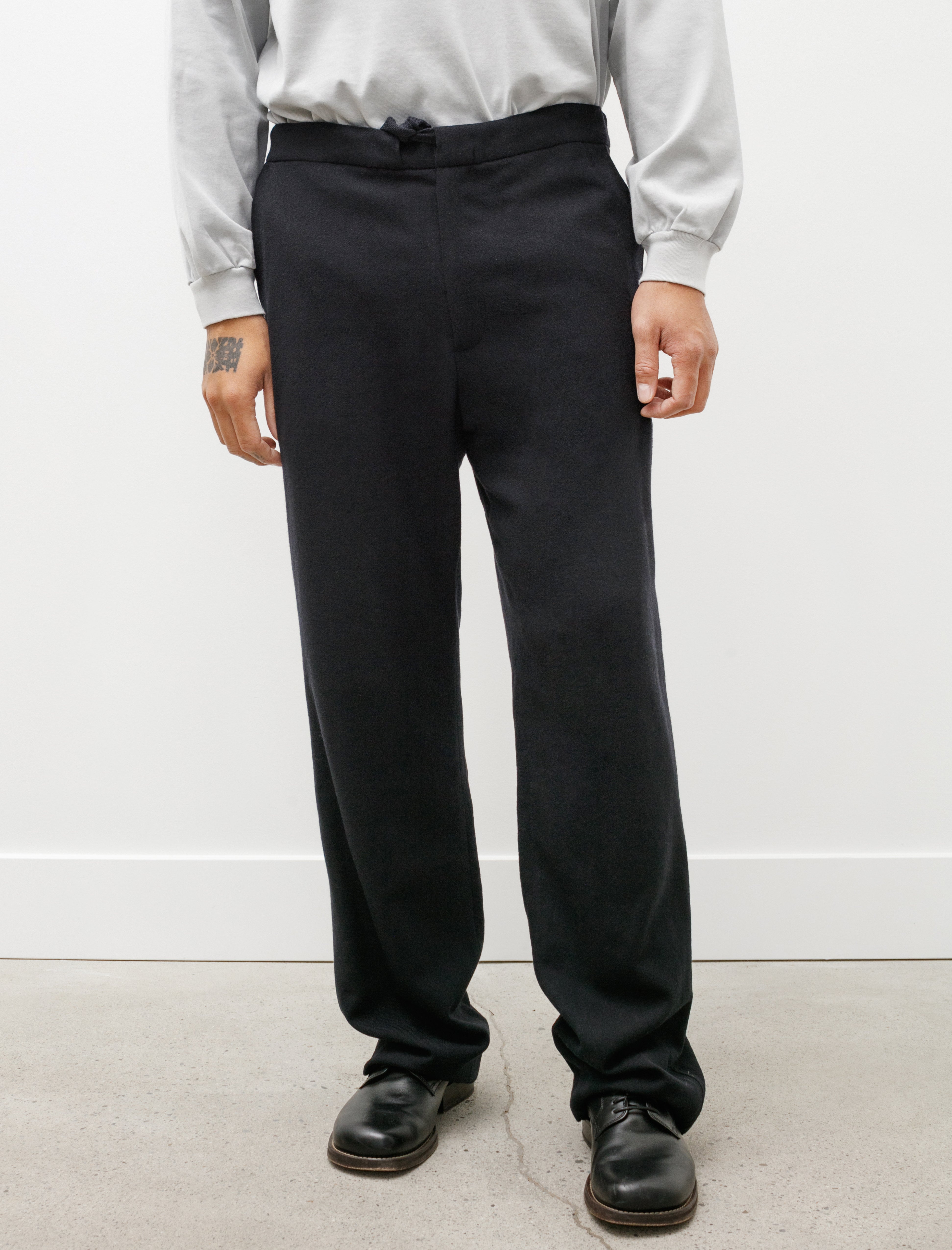 Auralee Airy Wool Viyella Easy Pants Dark Navy