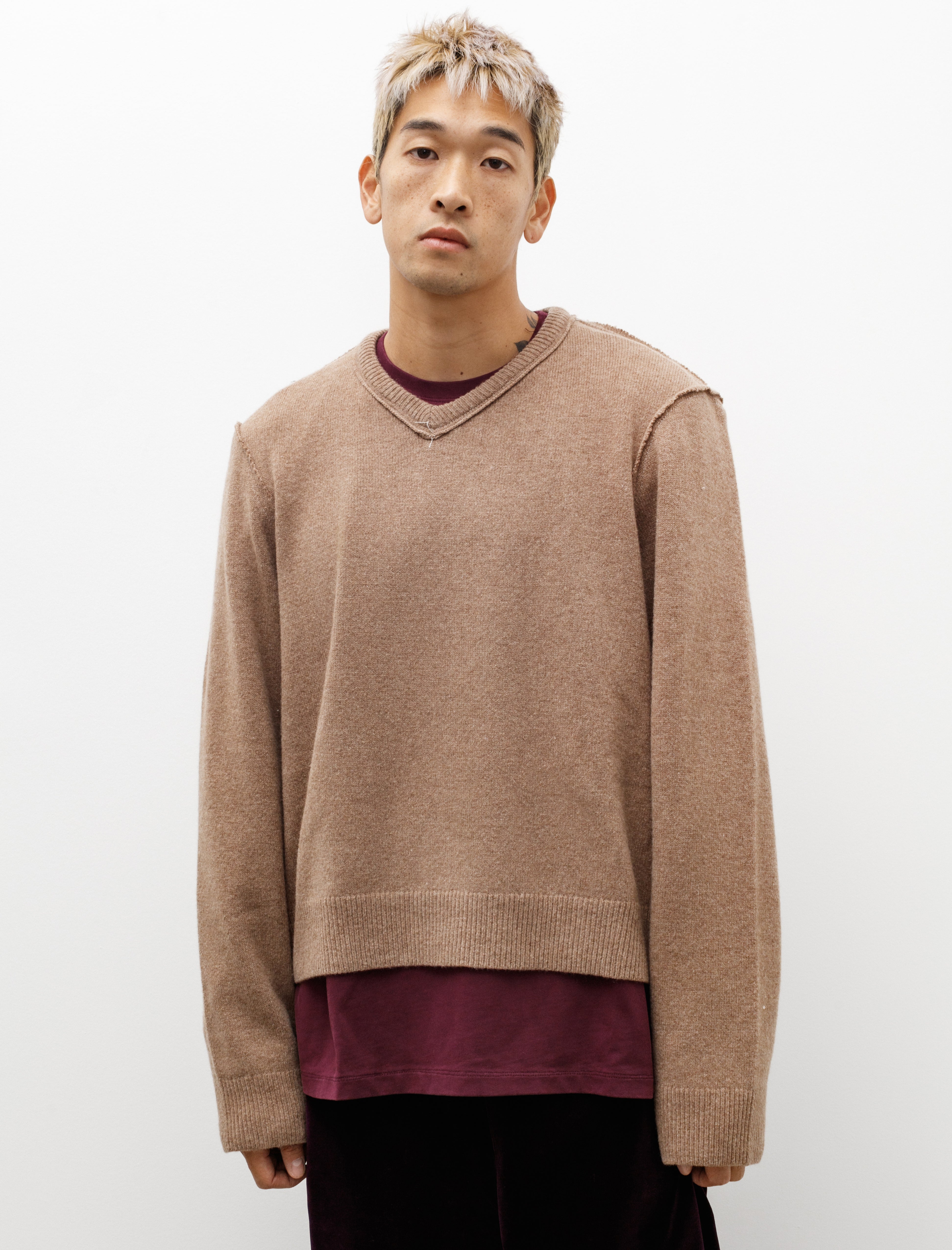 Camiel Fortgens Frankenstein V-Neck Lambswool Melange Beige