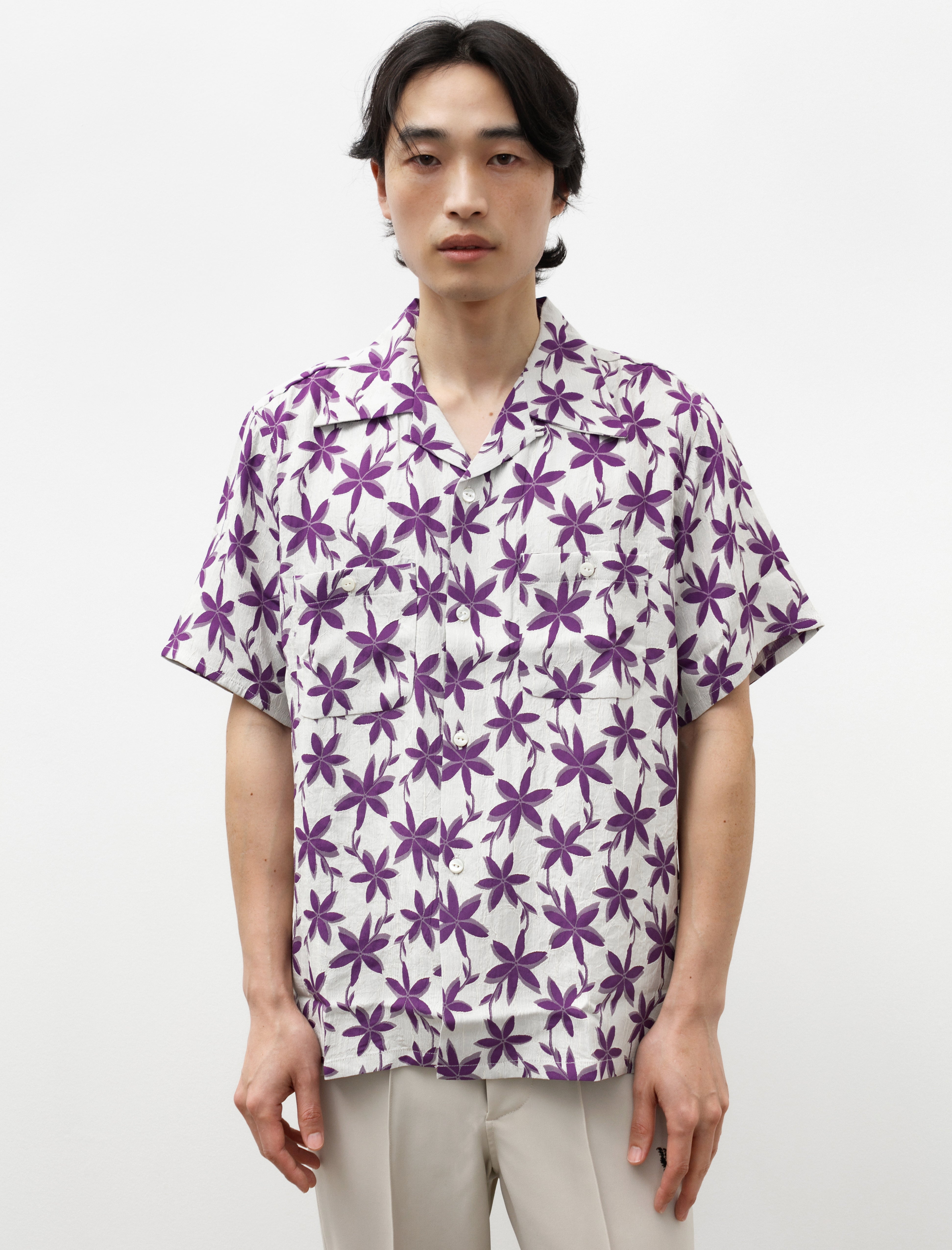 Needles S/S One-Up Shirt Floral Jacquard Off White
