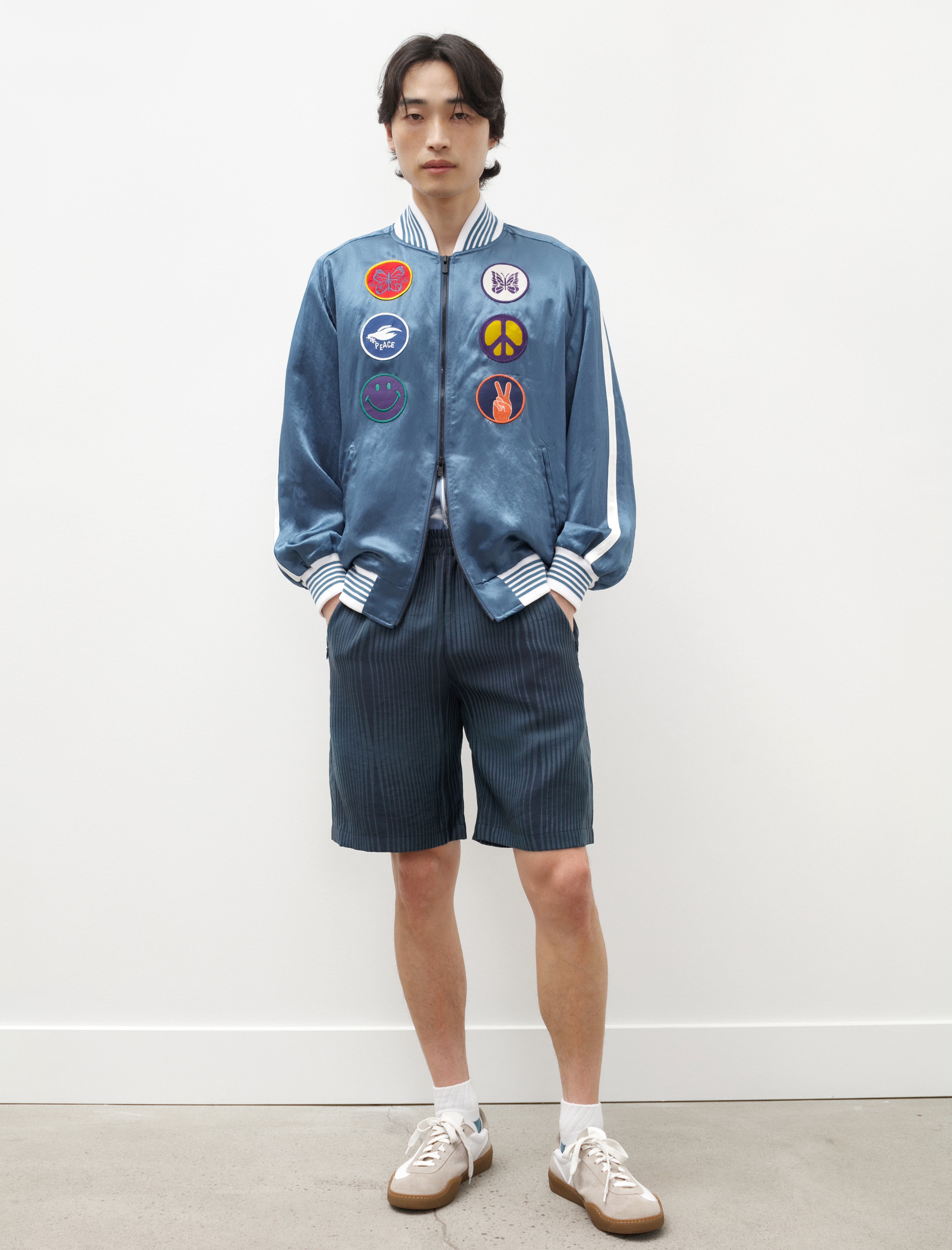 Needles Basketball Short Wave Stripe Jacquard Navy