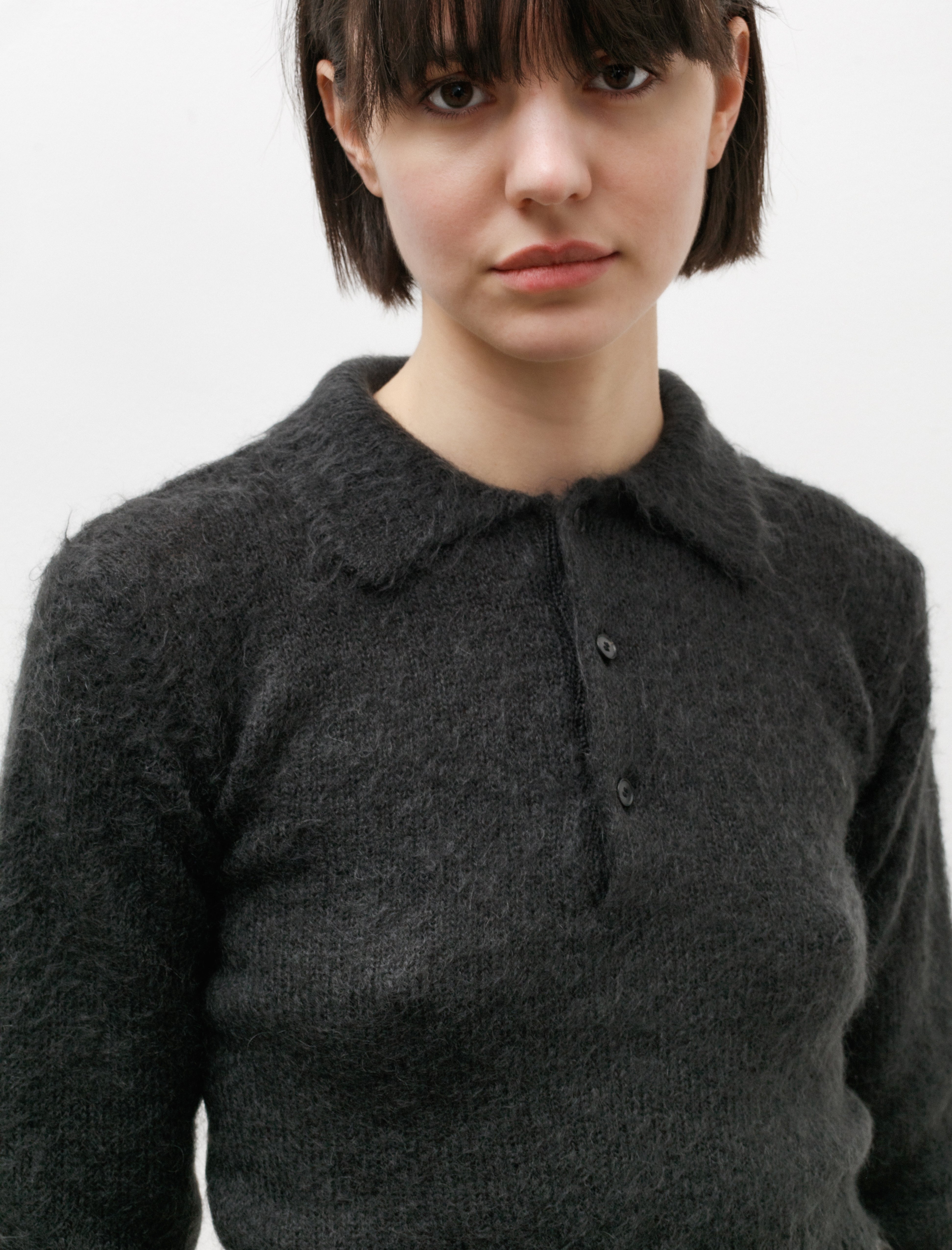 Auralee Brushed Super Kid Mohair Knit Short Polo Ink Black