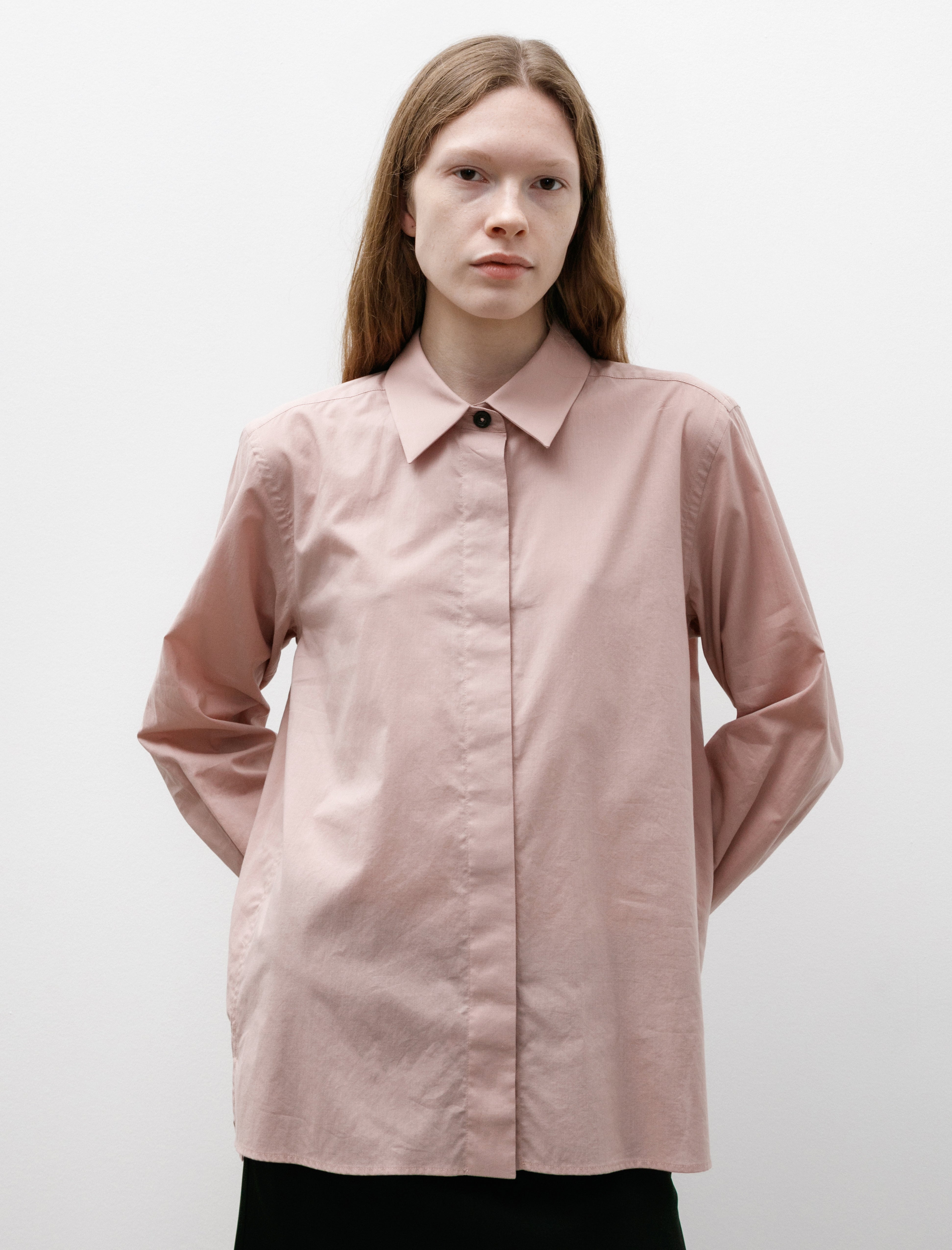Margaret Howell Fly Placket Shirt Washed Cotton Pale Pink