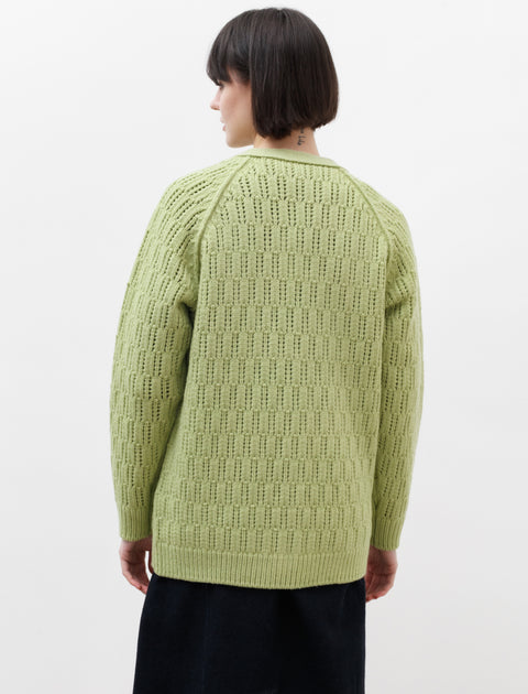 Auralee Wool Cord Rib Knit Cardigan Light Green