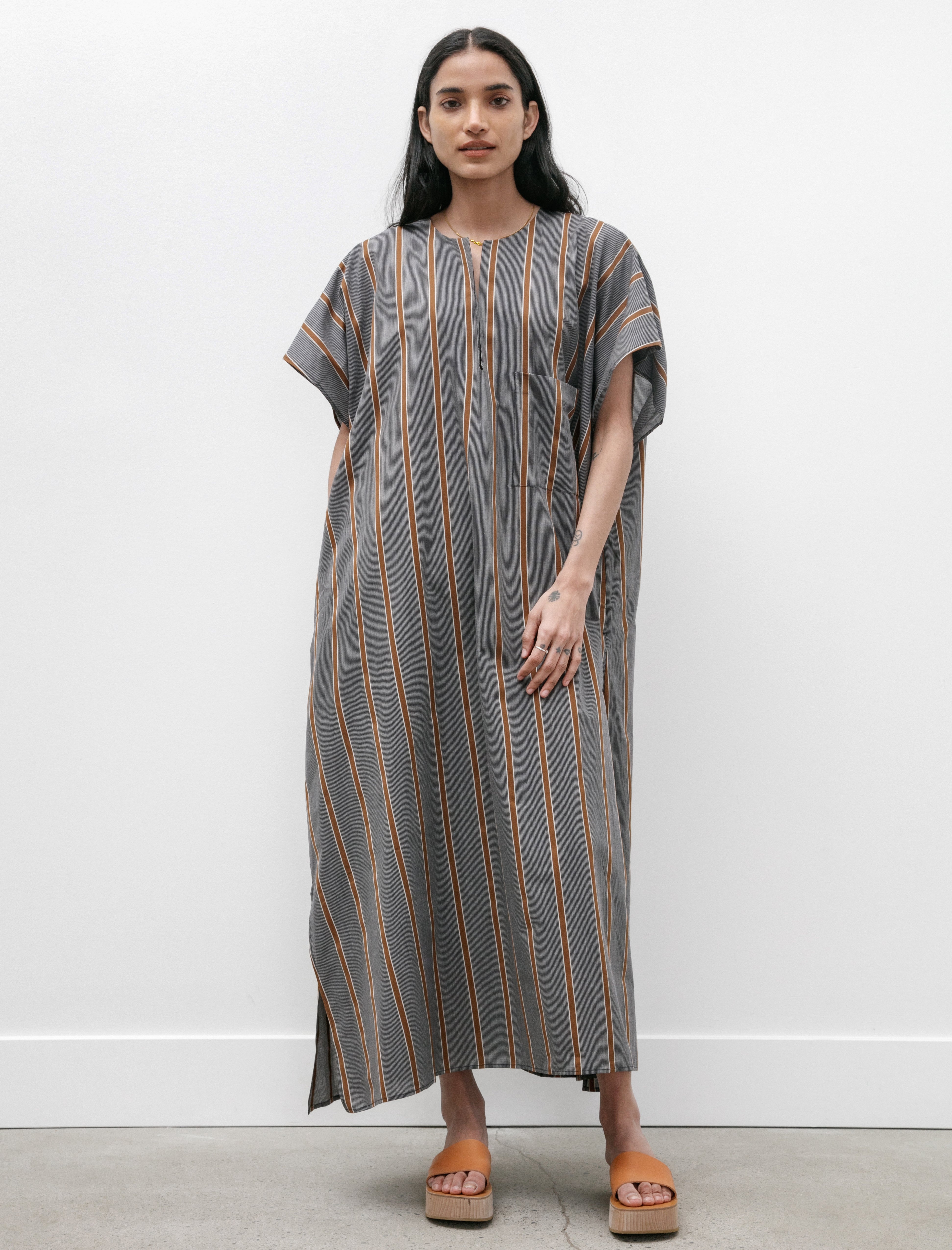 Cristaseya Caftan Light Cotton Striped Black and Noisette