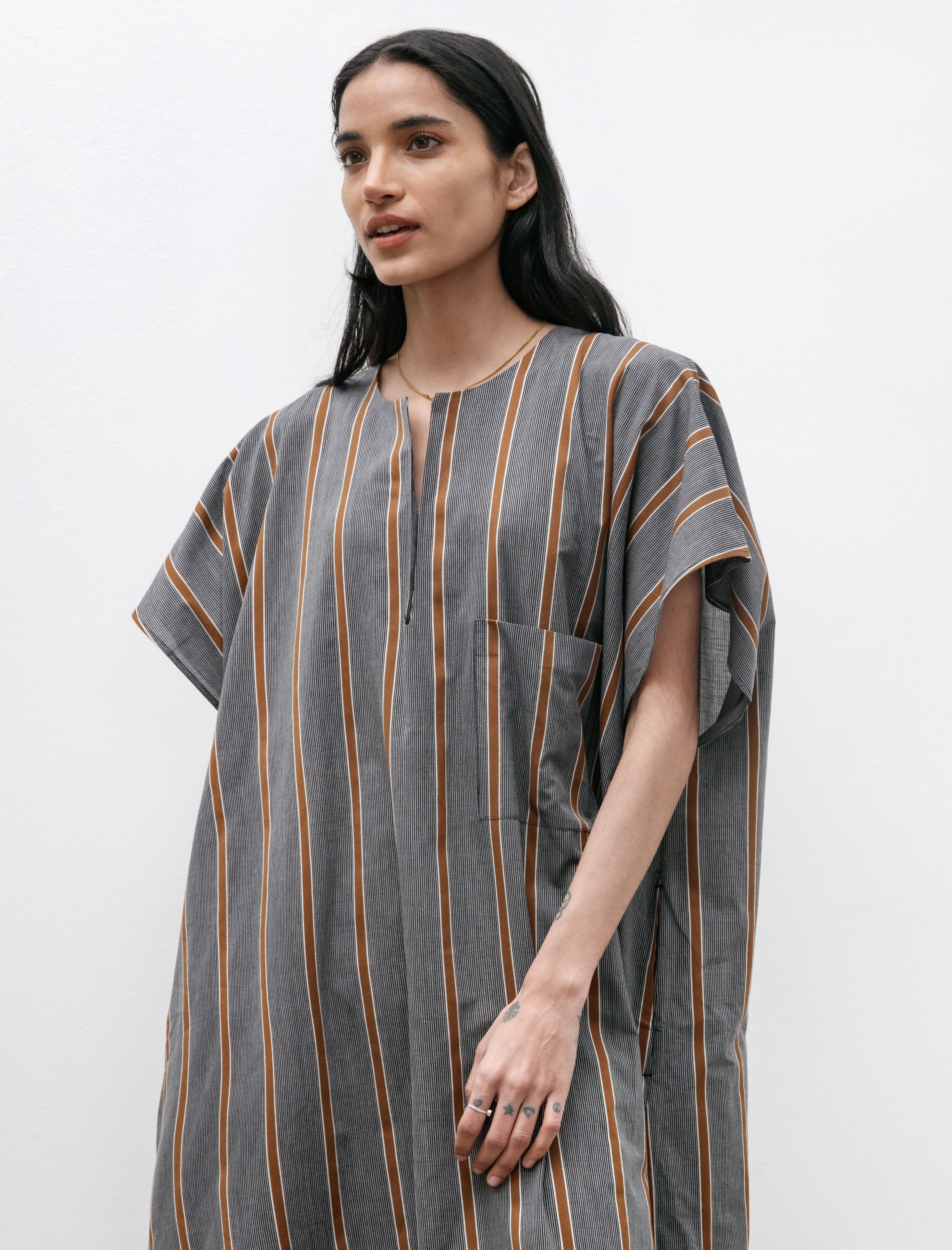 Cristaseya Caftan Light Cotton Striped Black and Noisette