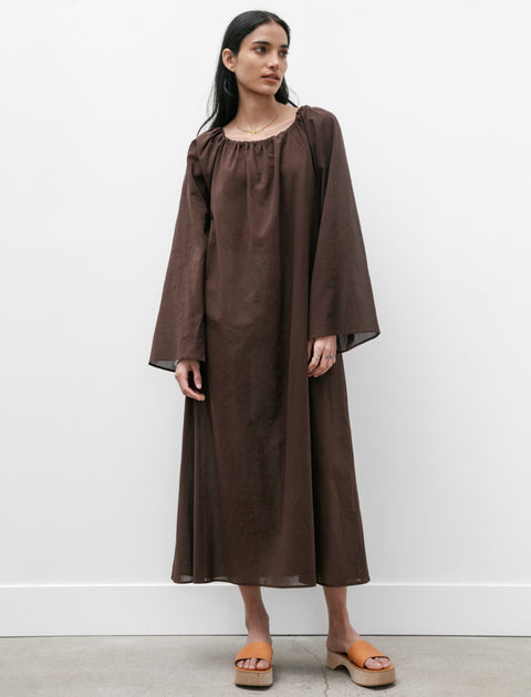 Cristaseya Gathered Dress Light Cotton Dark Brown