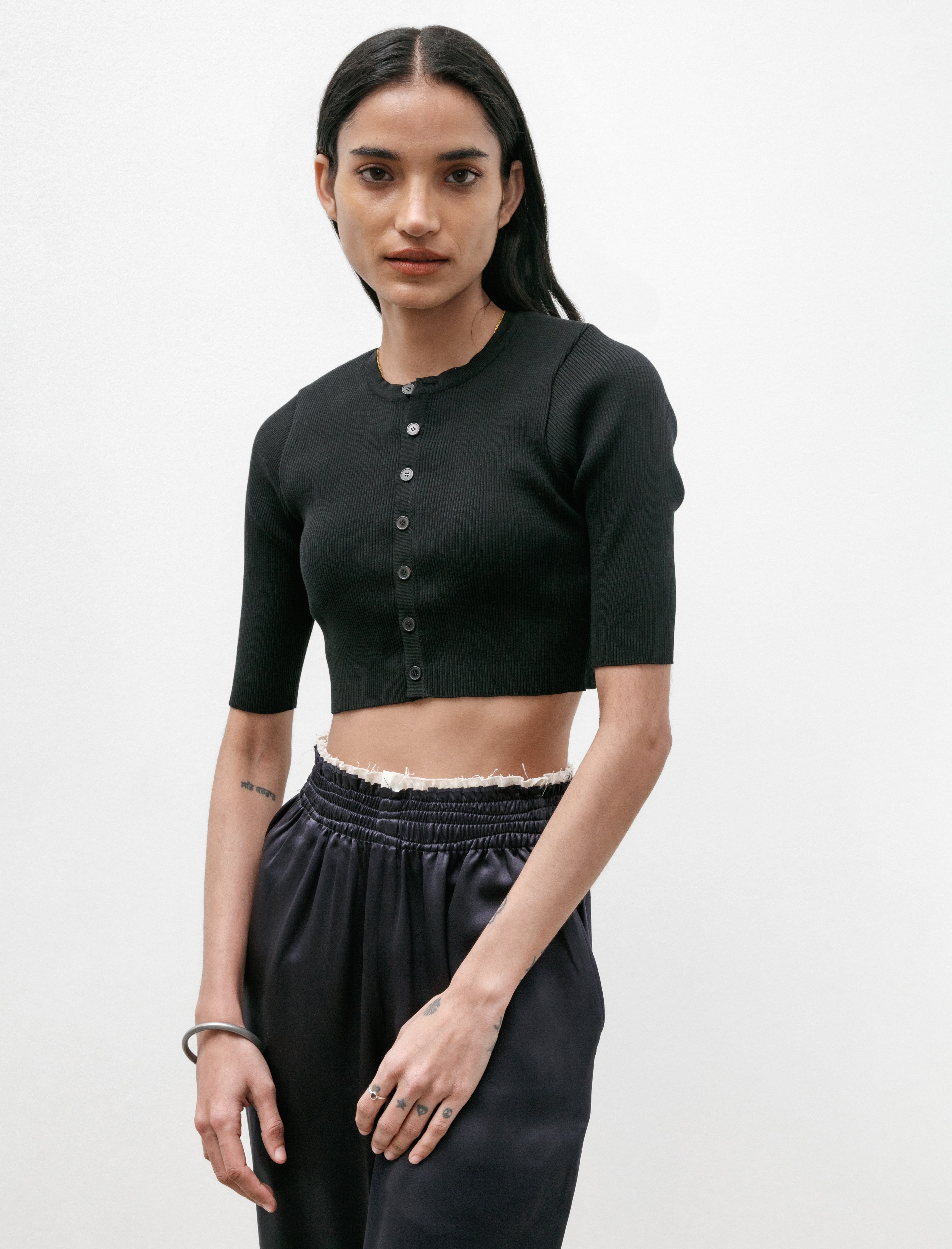 Auralee Giza High Gauge Ribbed Short Cardigan Black