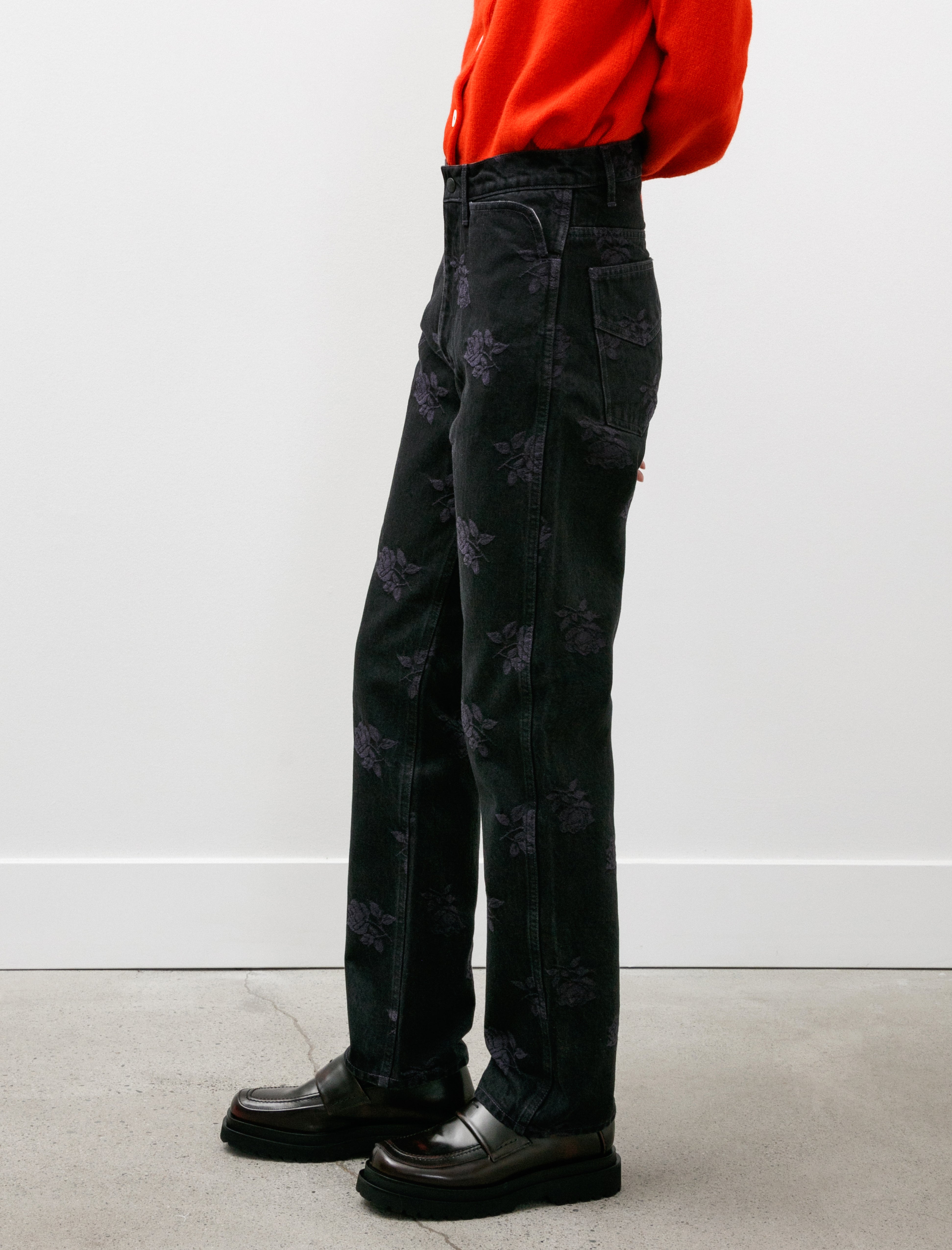 Needles Straight Jean Black Purple Roses