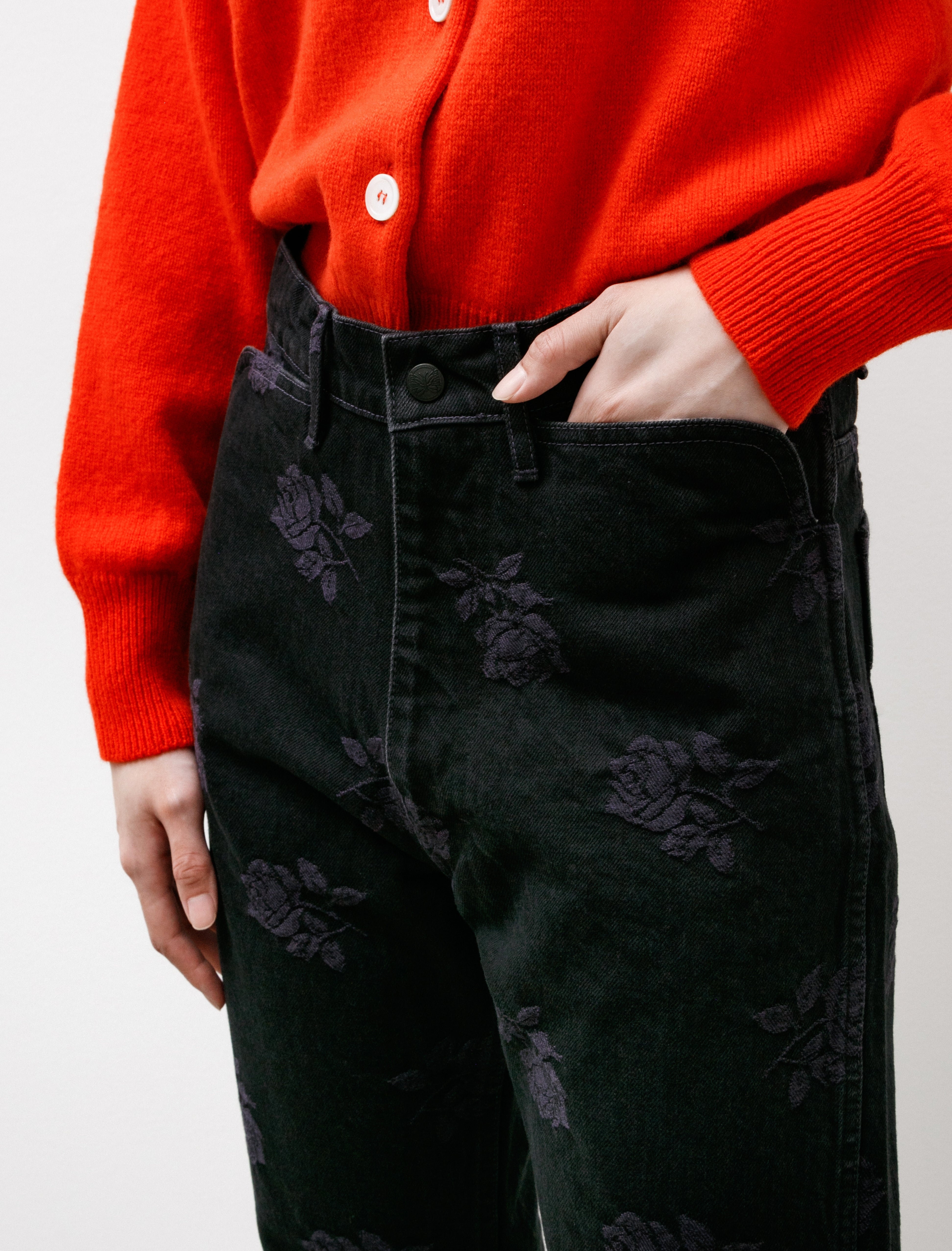 Needles Straight Jean Black Purple Roses