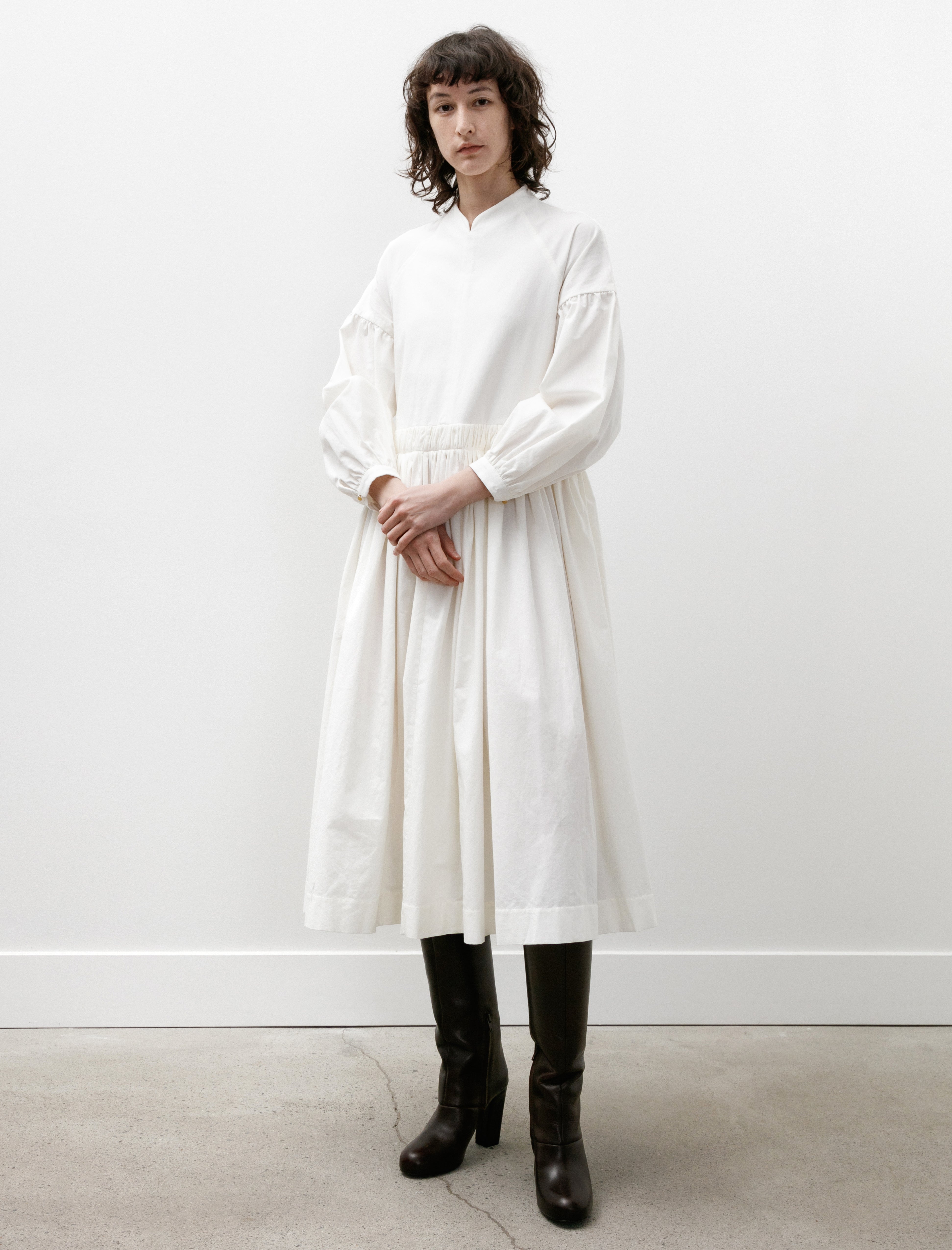 SeventyFive Raglan LS Gathered Dress Off White