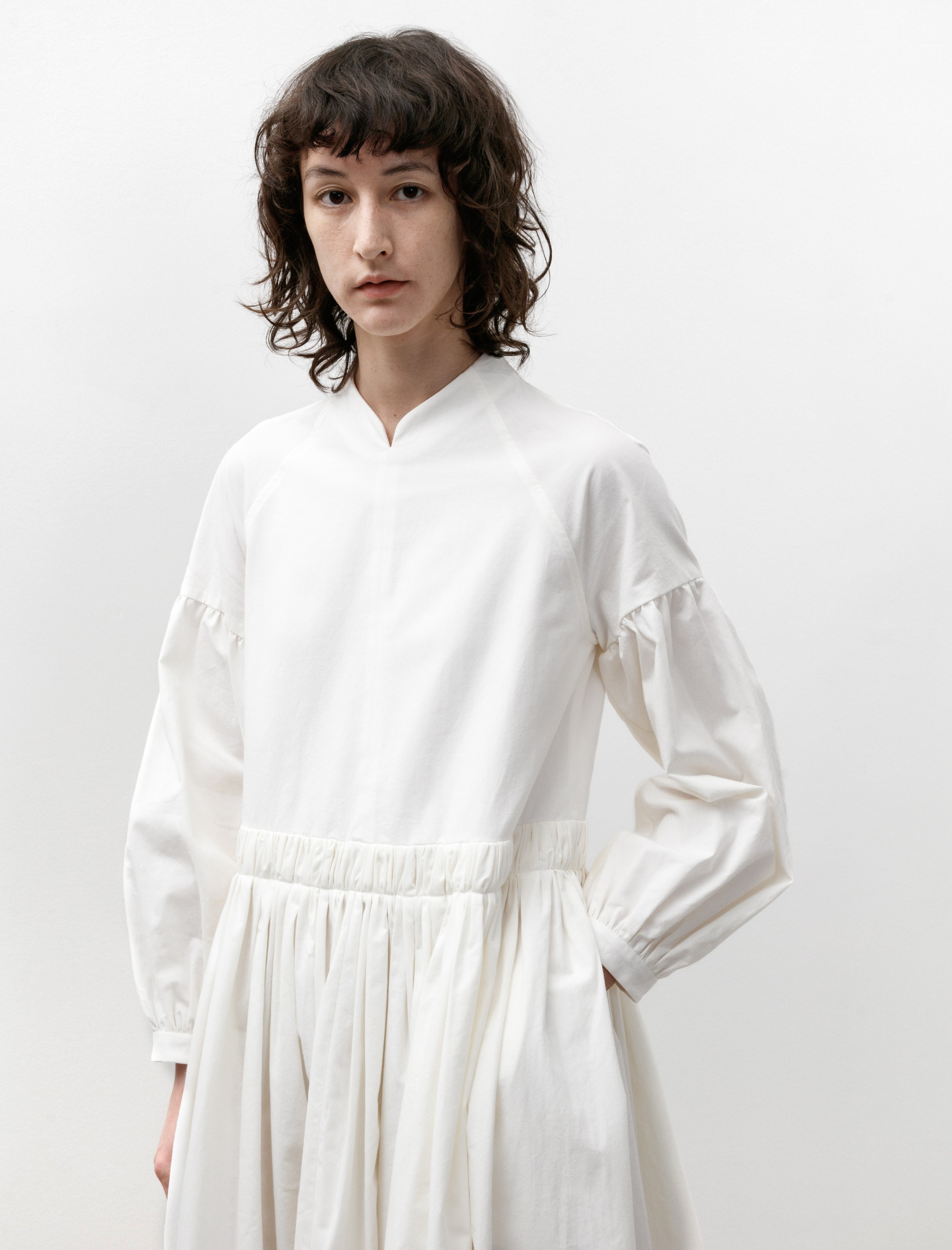 SeventyFive Raglan LS Gathered Dress Off White