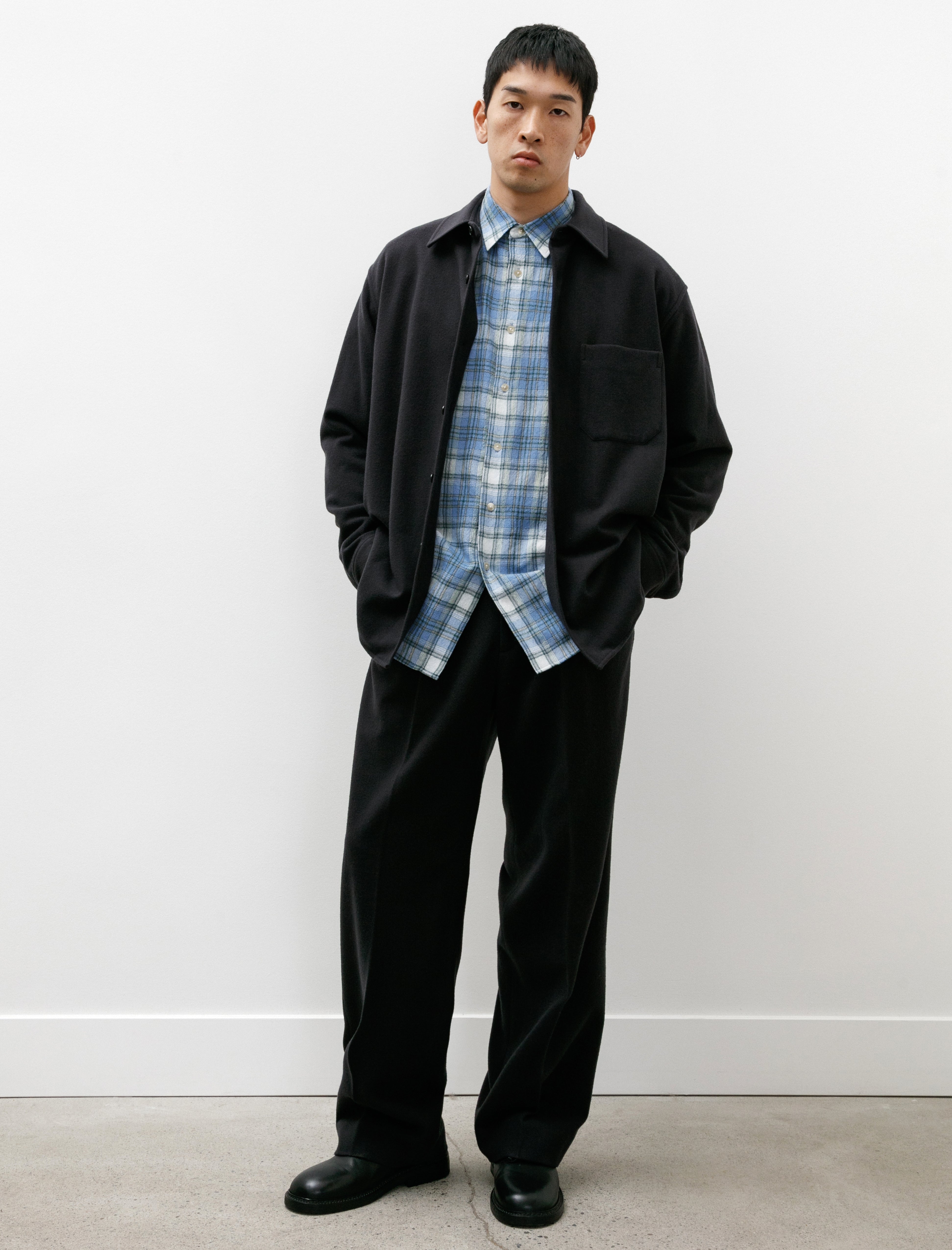 Auralee Brushed Super Fine Wool Flannel Slacks Ink Black