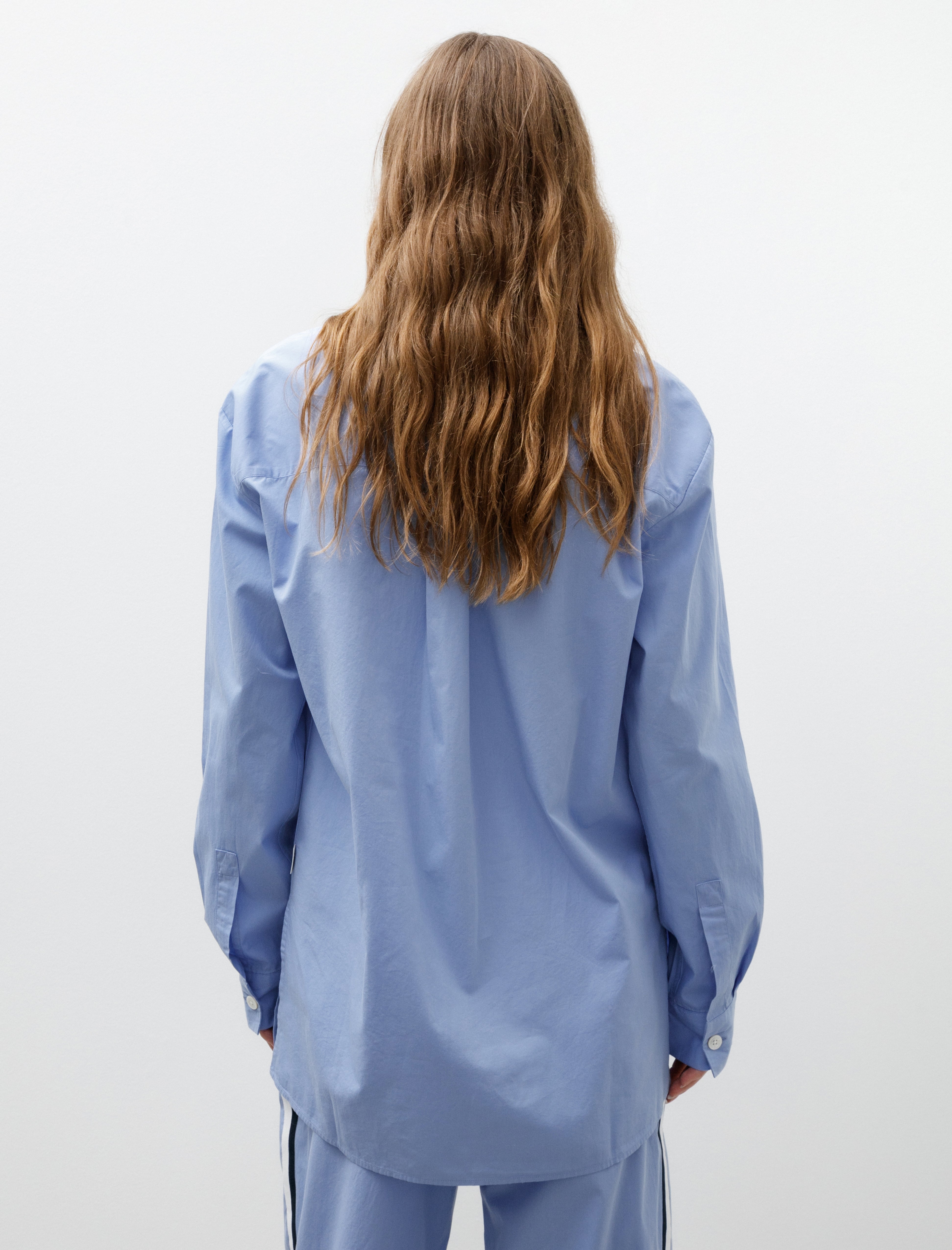 Tekla Poplin Pyjama Long Shirt Cornflower Blue