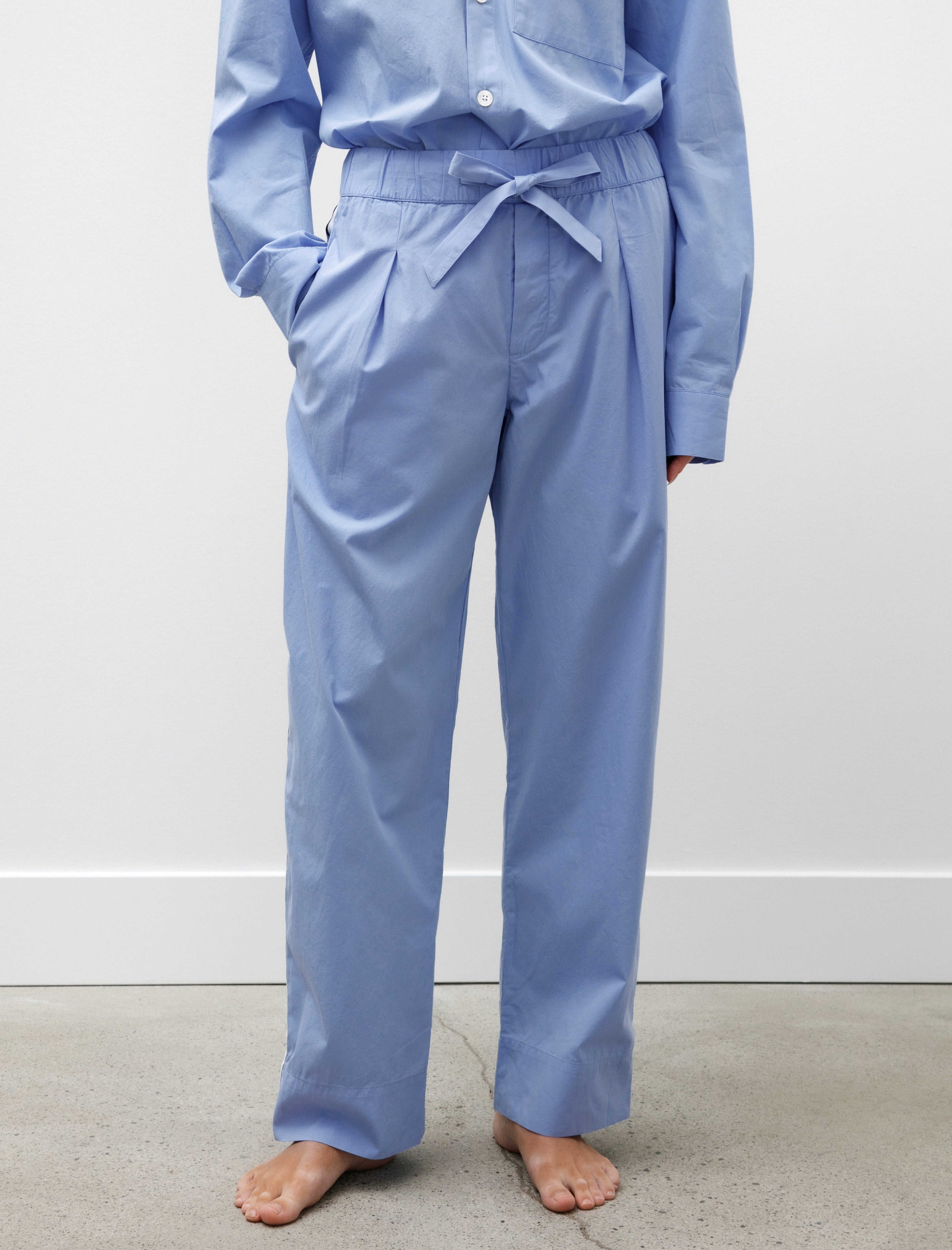 Tekla Poplin Grosgrain Stripe Pyjama Pants Cornflower Blue