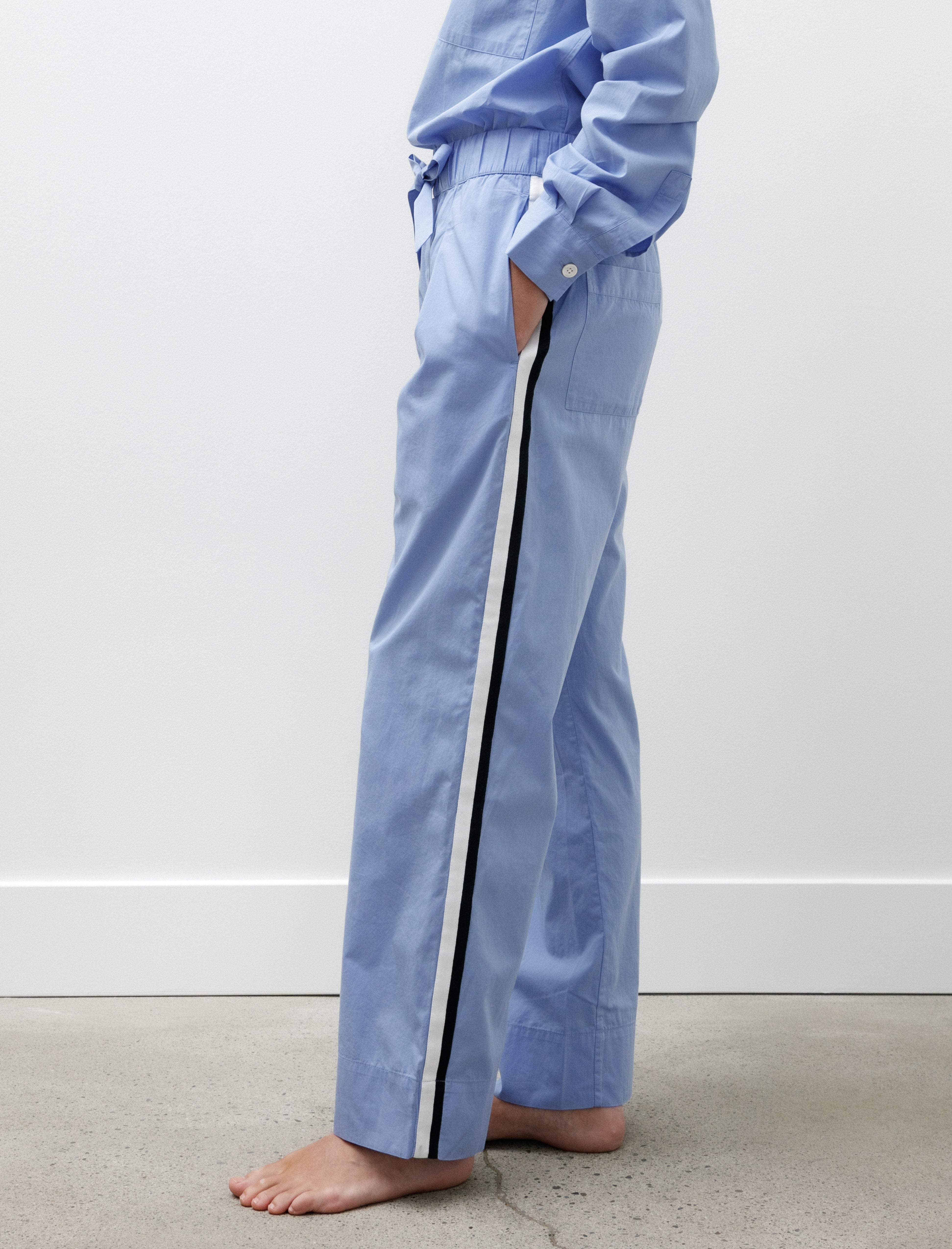 Tekla Poplin Grosgrain Stripe Pyjama Pants Cornflower Blue