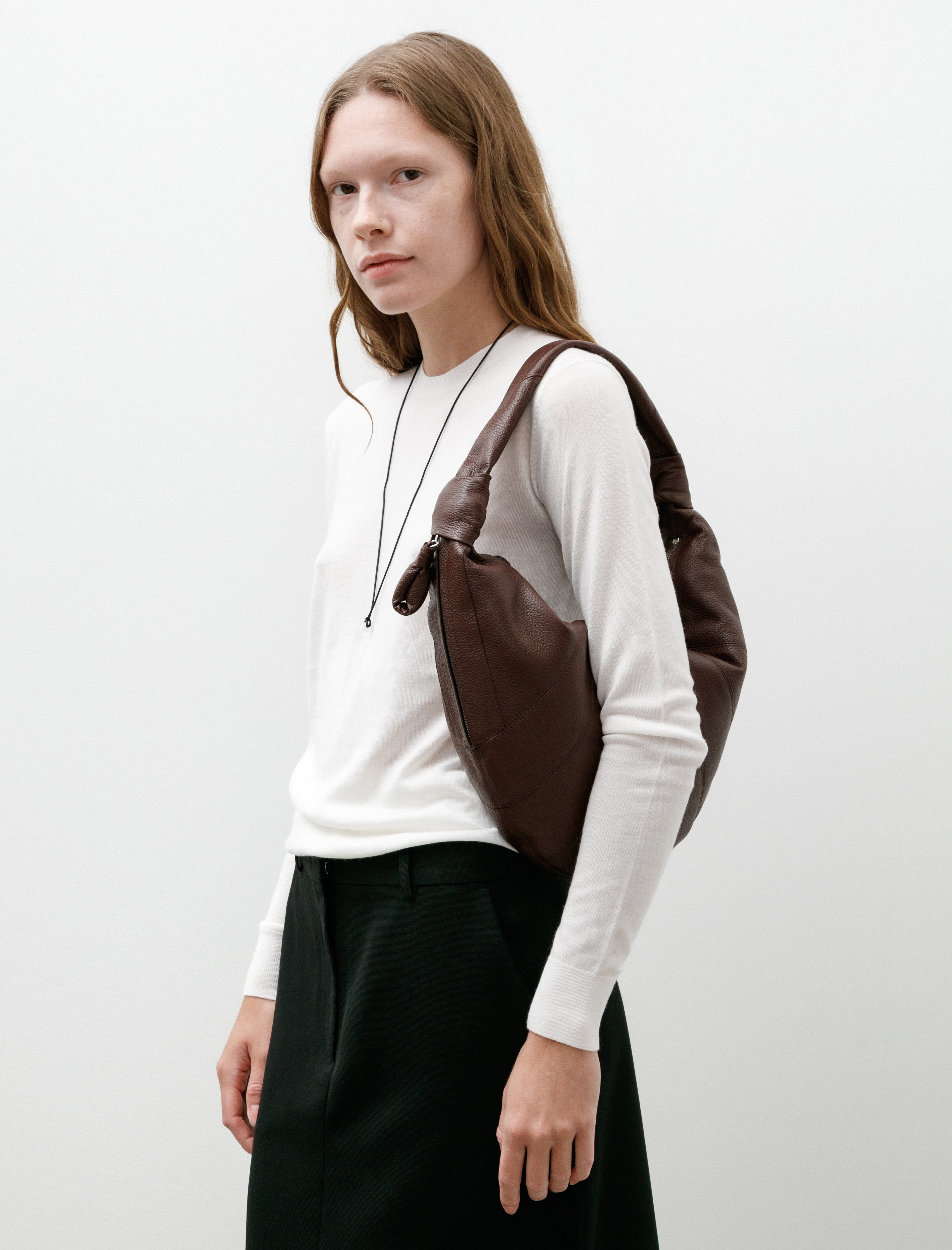 Lemaire Fortune Croissant Bag Leather Roasted Pecan