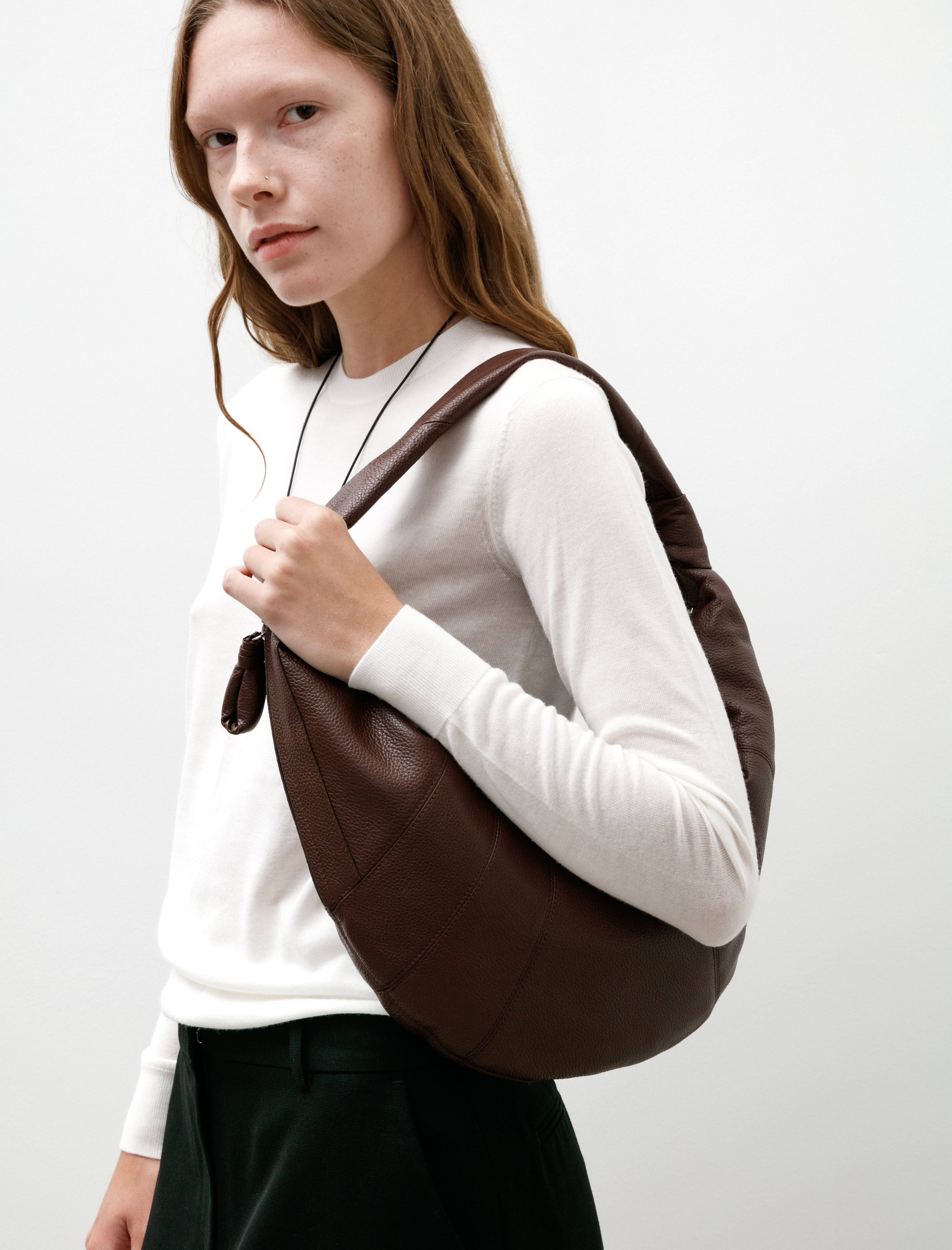 Lemaire Fortune Croissant Bag Leather Roasted Pecan