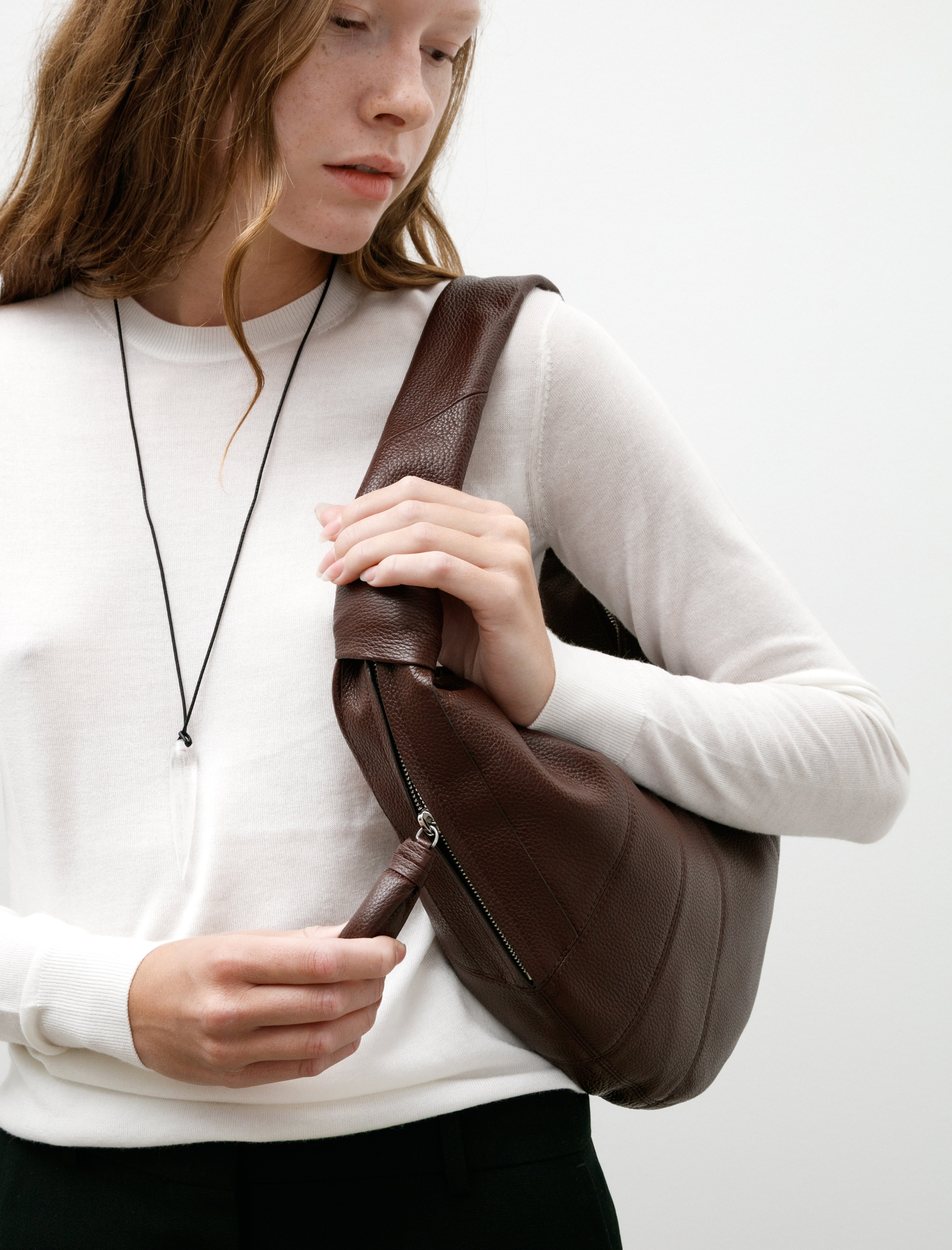 Lemaire Fortune Croissant Bag Leather Roasted Pecan