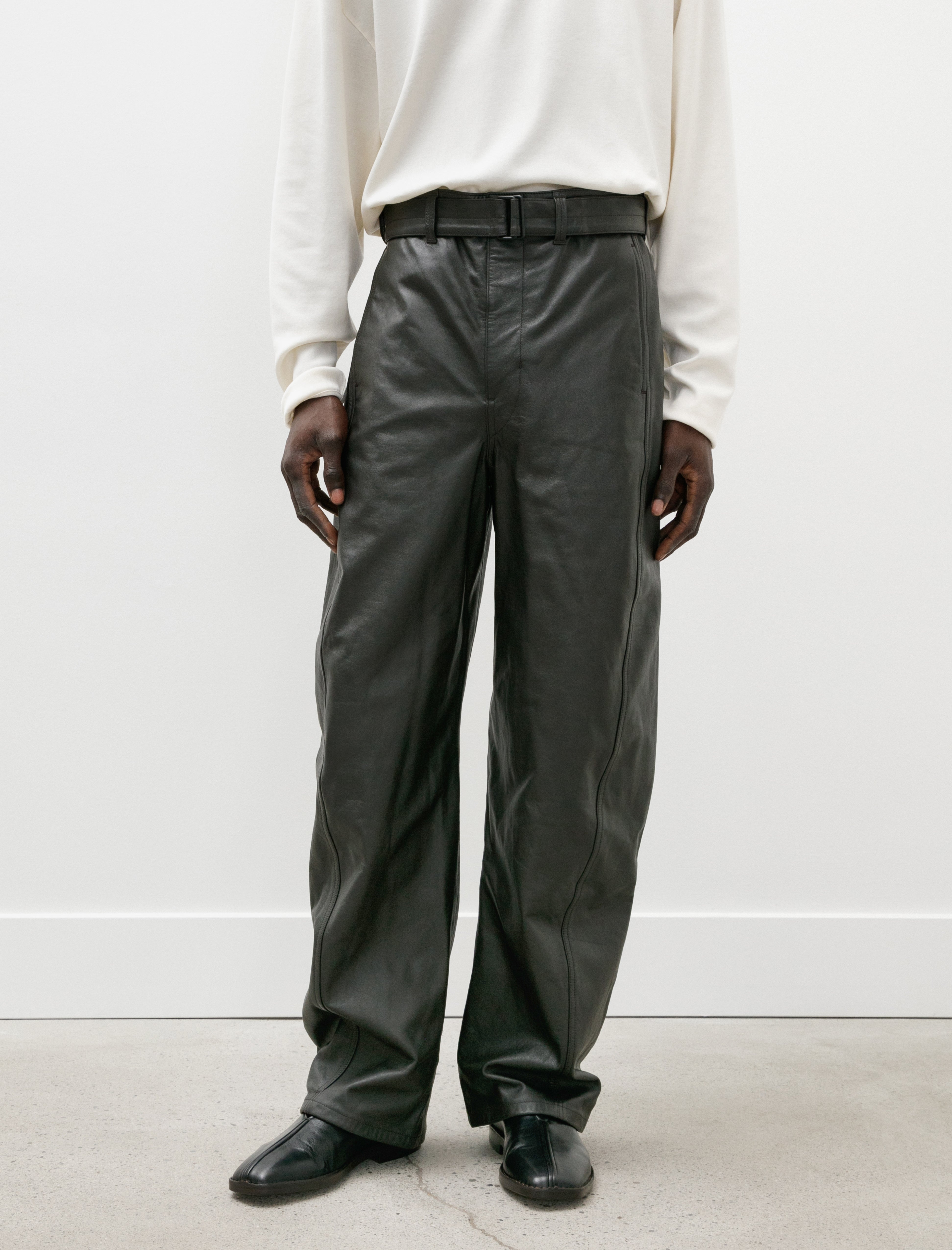 Lemaire Leather Belted Twisted Pants Dark Espresso