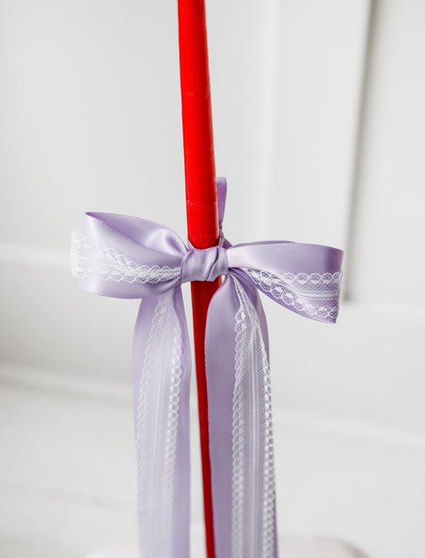 Gohar World Taper Candle Red with Lilac Bow