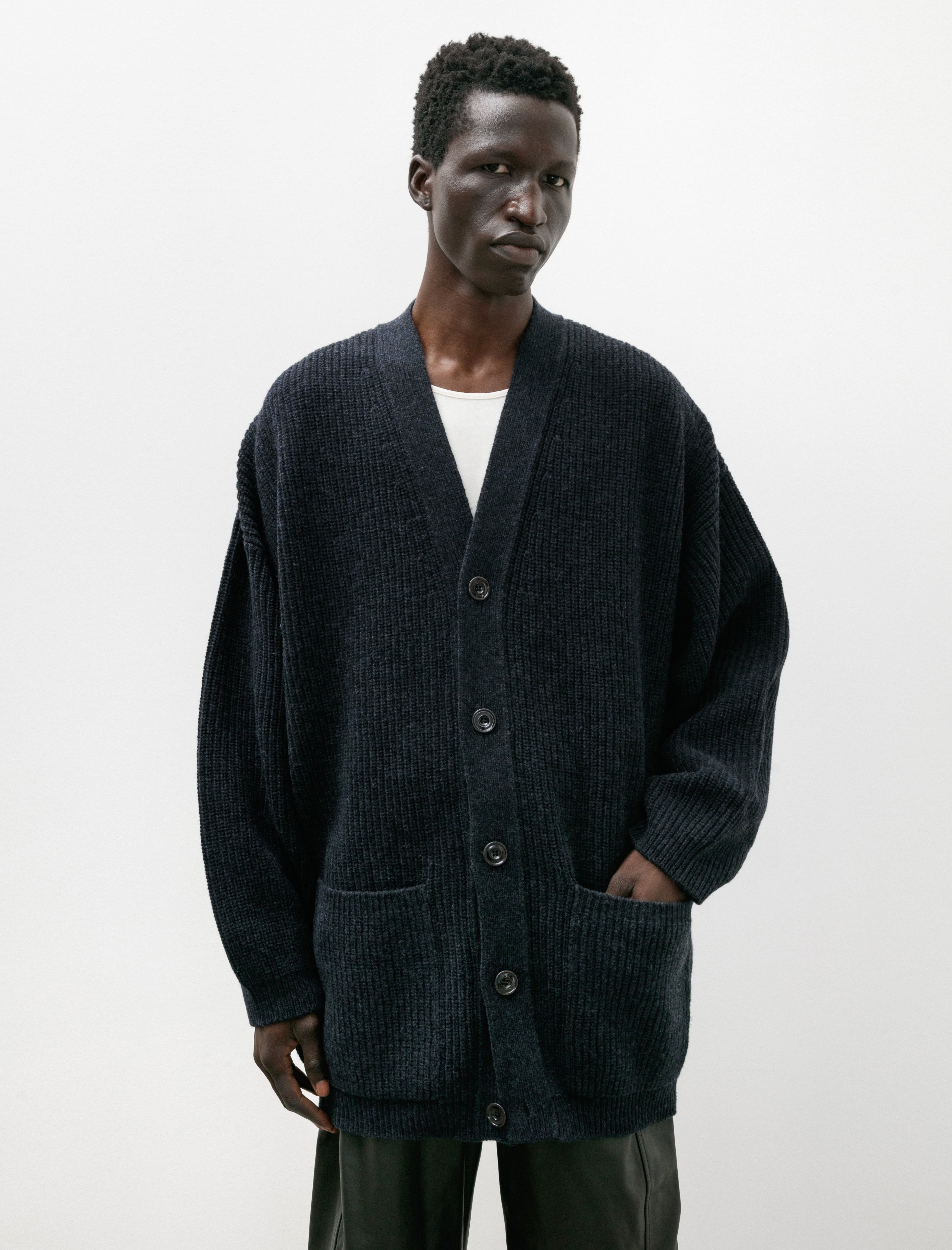 Lemaire Felted Cardi Coat Midnight Navy Melange